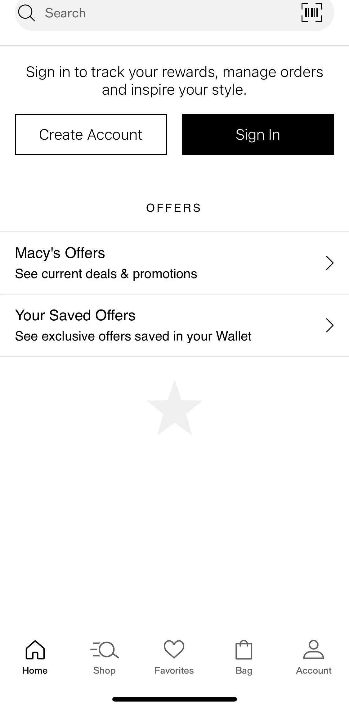 Macy's Screen screen in the Creating an account flow