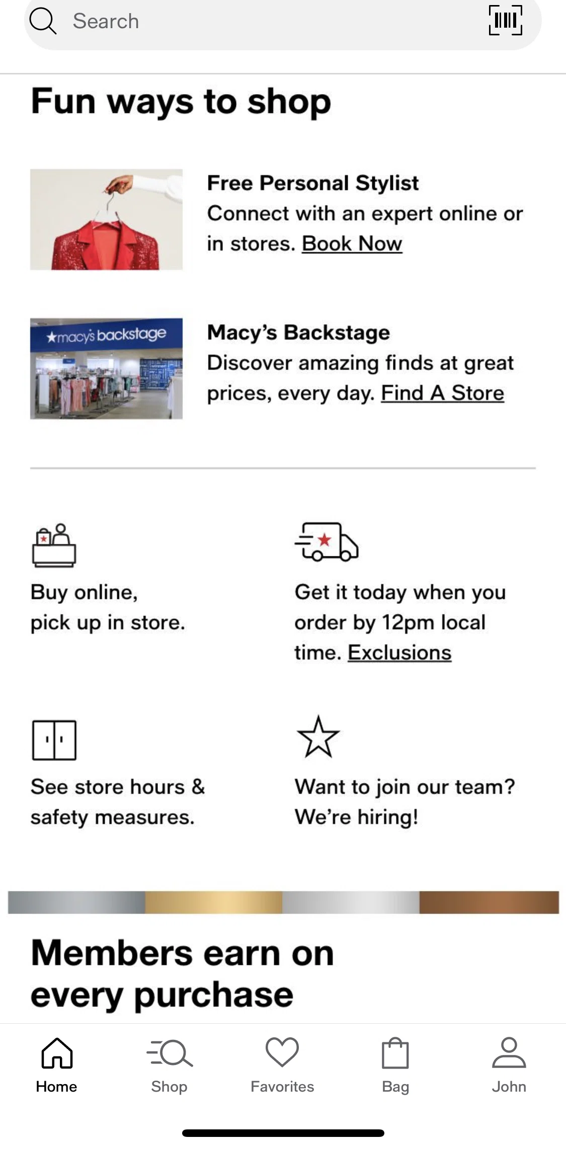Macy's Screen screen in the Macy's personal stylist flow