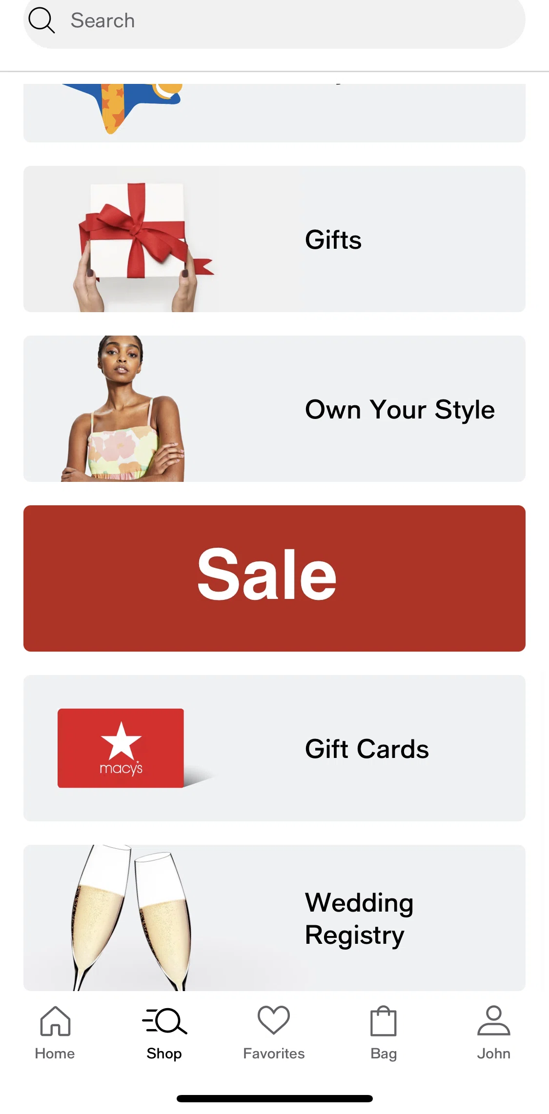 Macy's Screen screen in the Own your style flow