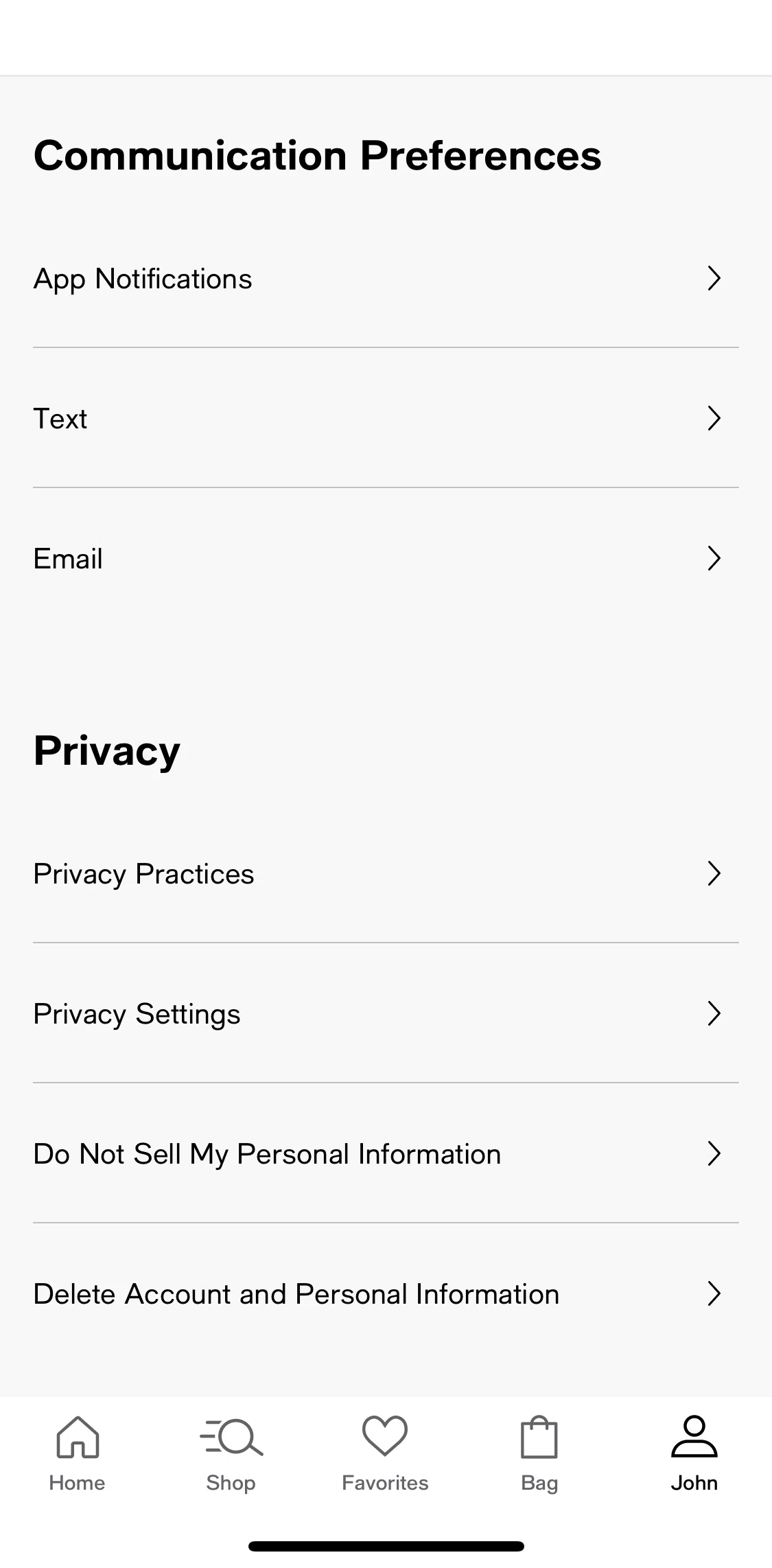 Macy's Screen screen in the Privacy policy flow