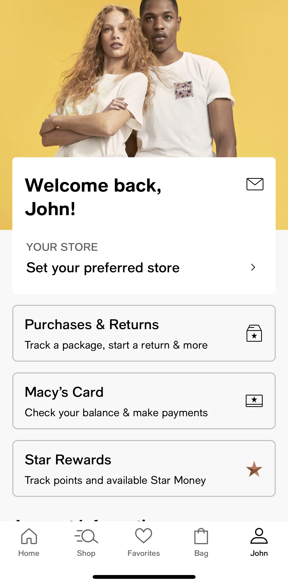 Macy's Screen screen in the Profile and account flow