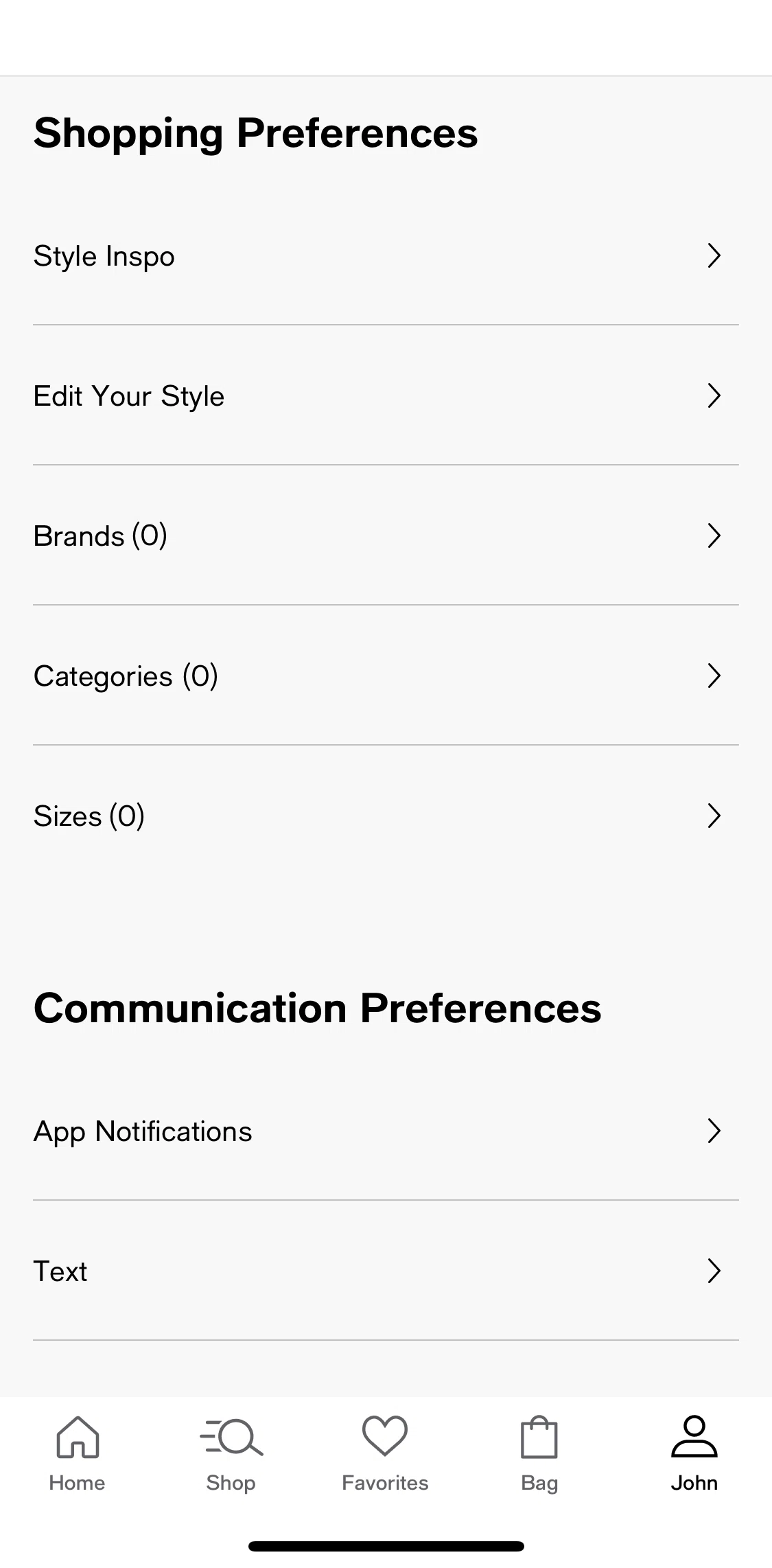 Macy's Screen screen in the Setting shoe size flow