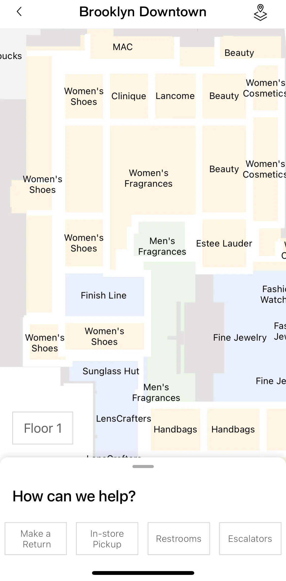 Macy's Screen screen in the Store directory flow