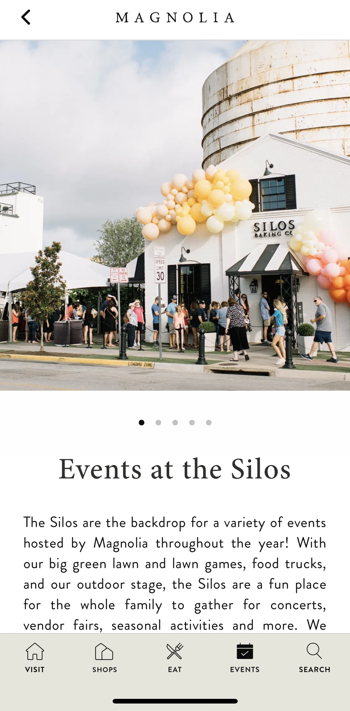 Magnolia Screen screen in the Events flow