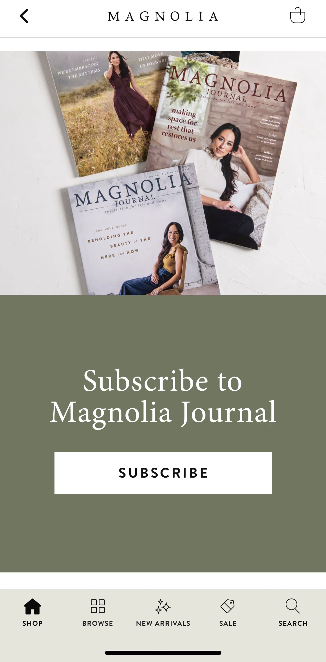 Magnolia Screen screen in the Subscribing to The Magnolia Journal flow