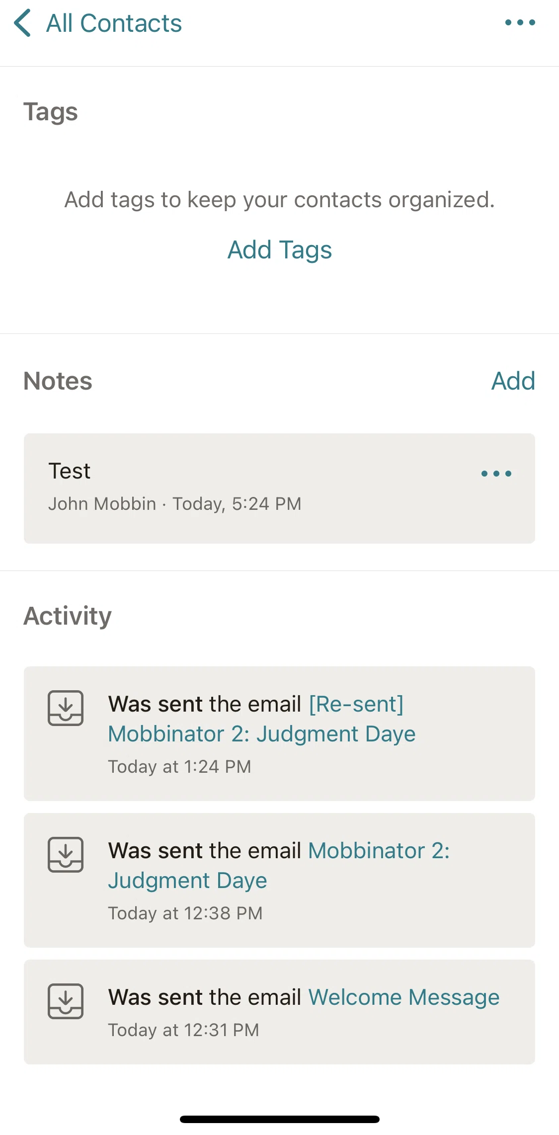 Mailchimp Screen screen in the Adding a tag flow