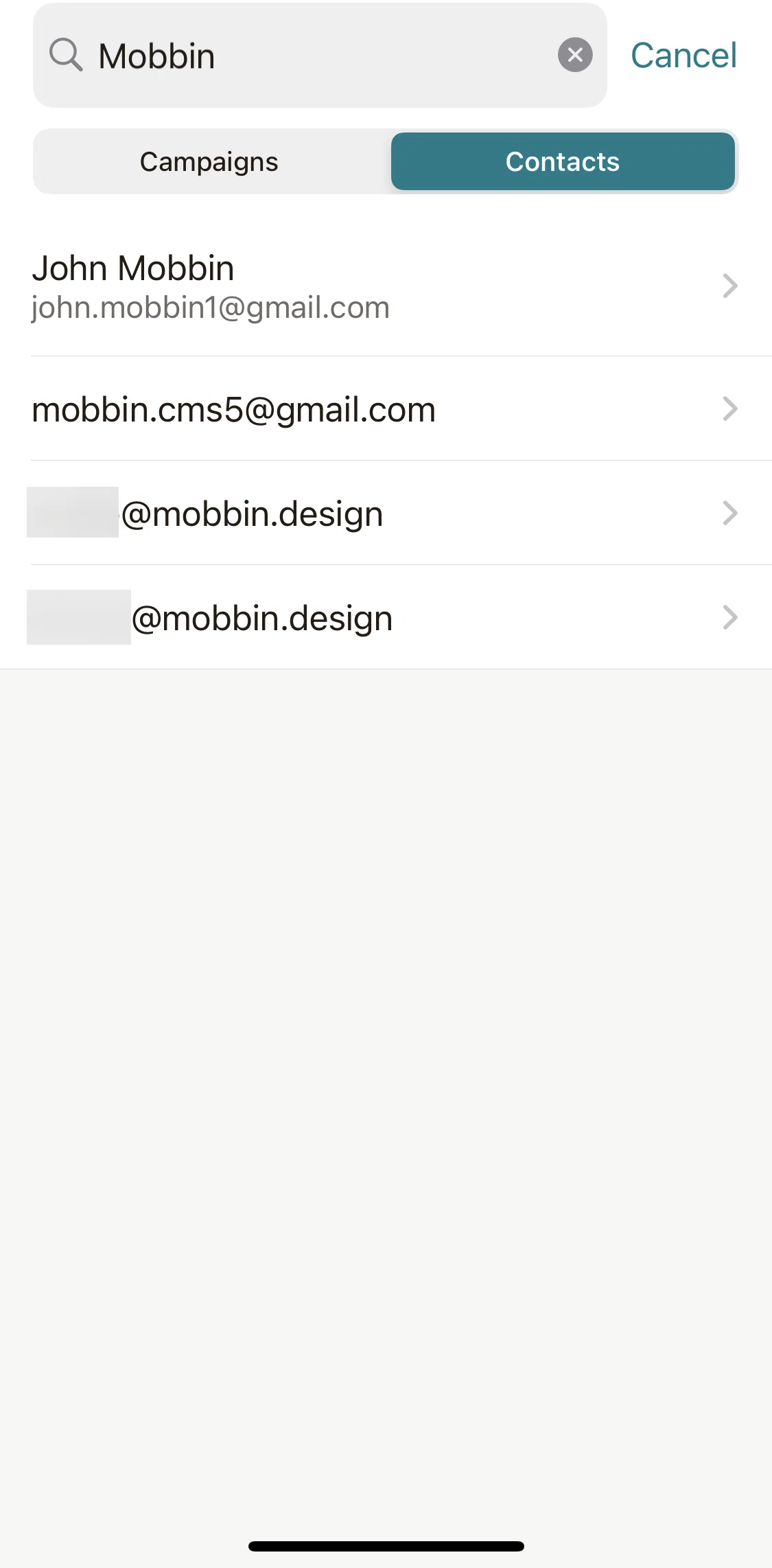 Mailchimp Screen screen in the Contact detail flow