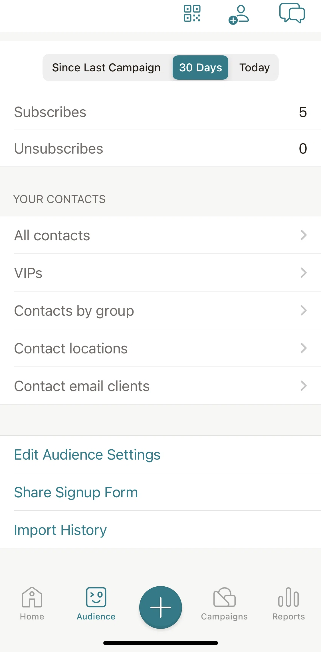 Mailchimp Screen screen in the Editing audience settings flow
