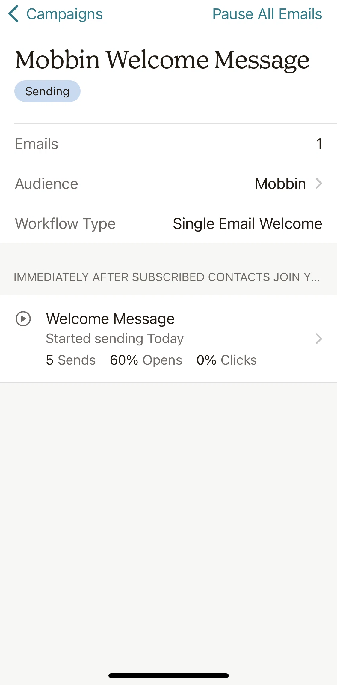 Mailchimp Screen screen in the Email stats flow