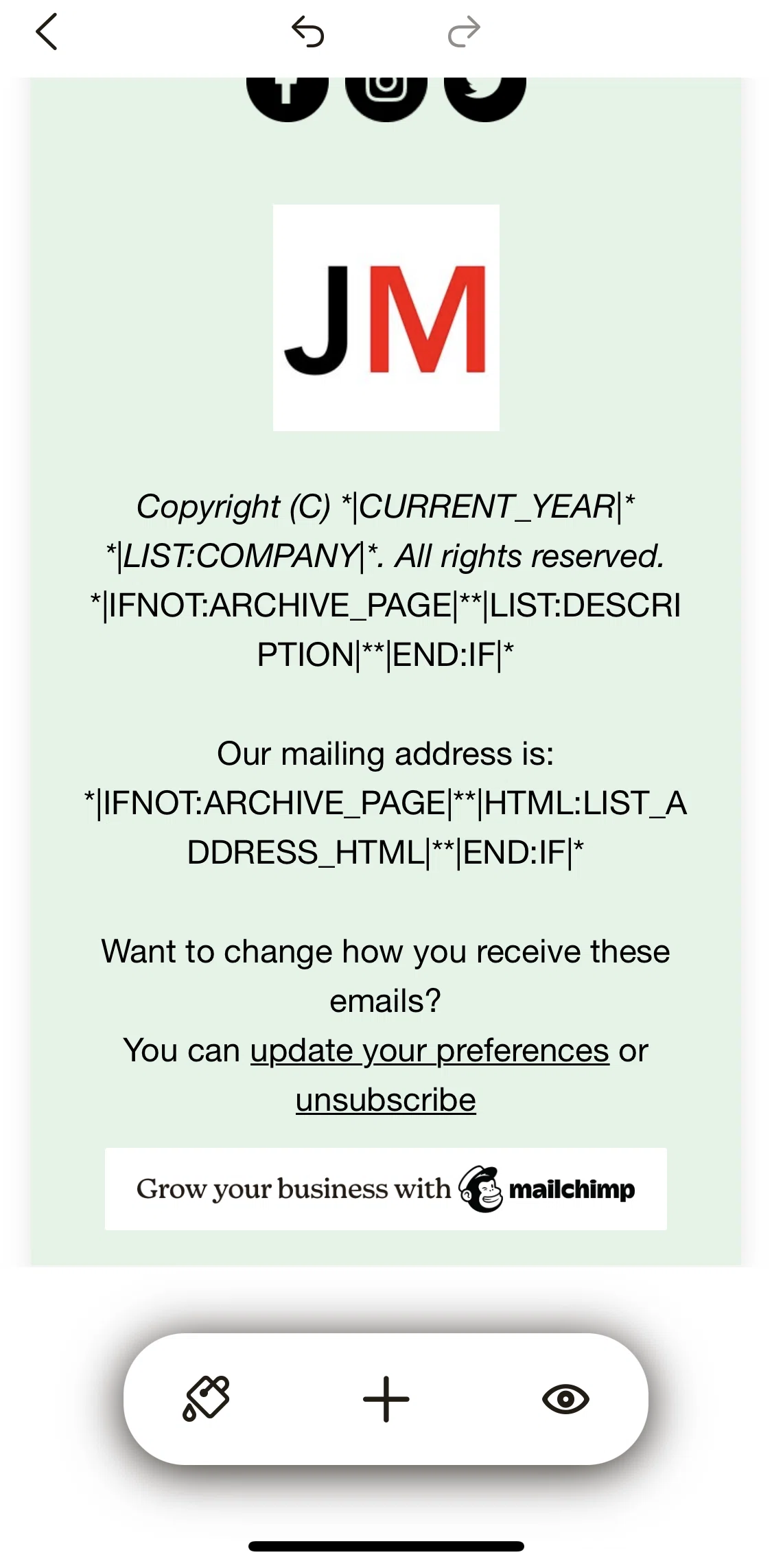 Mailchimp Screen screen in the Previewing an email flow