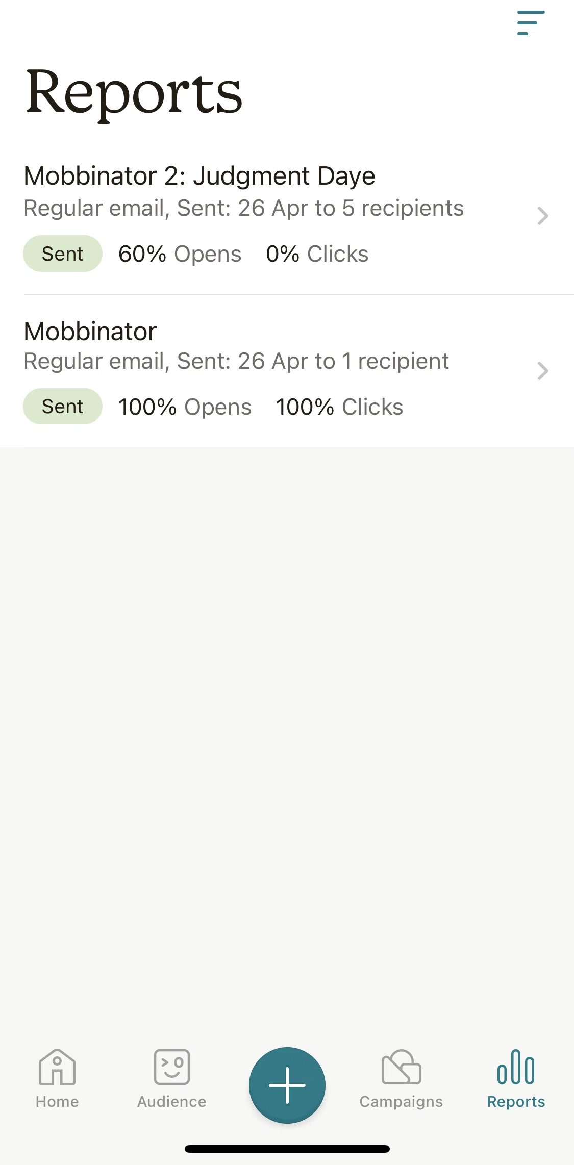 Mailchimp Screen screen in the Reports flow