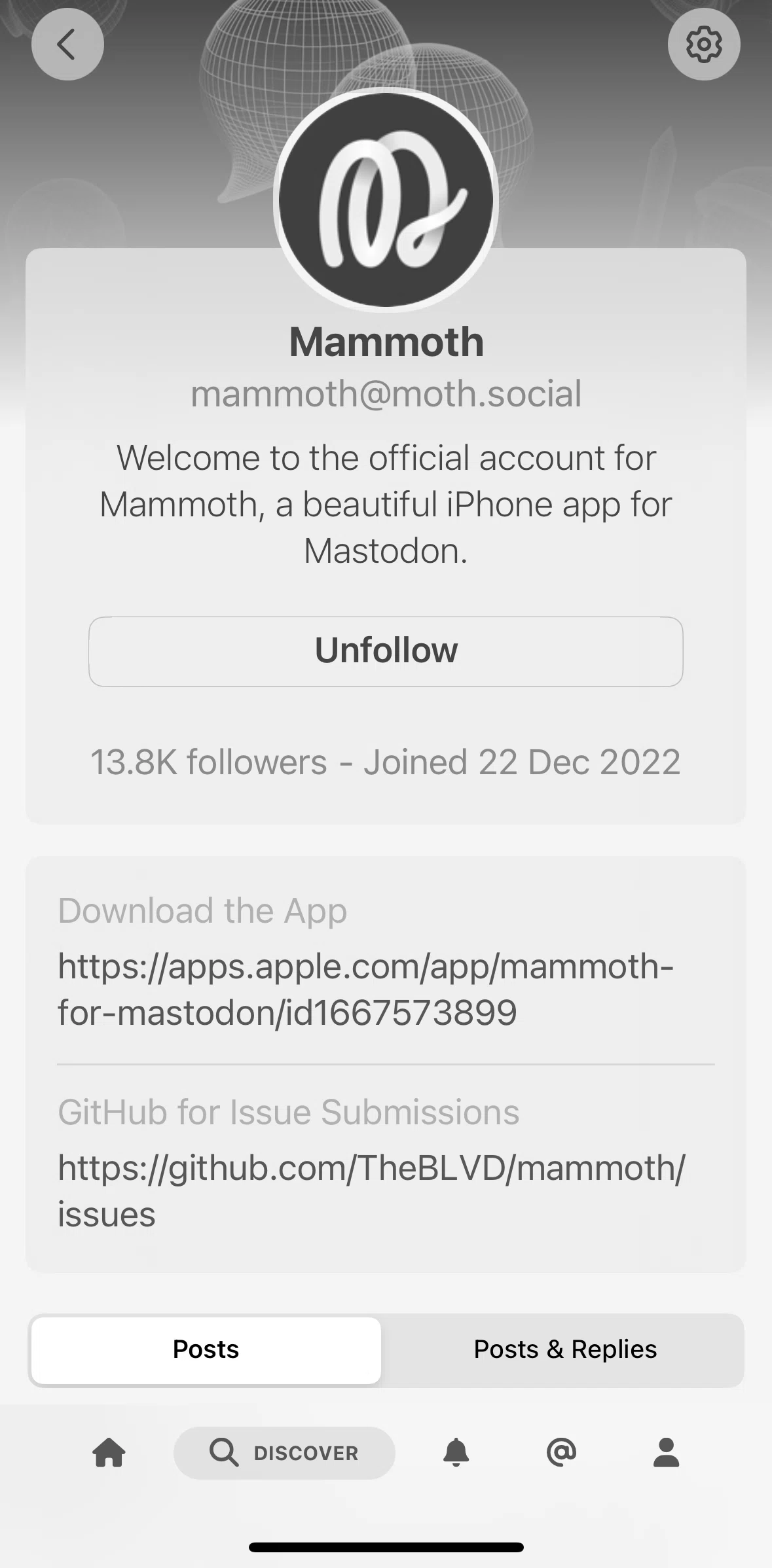 Mammoth Screen screen in the Account detail flow