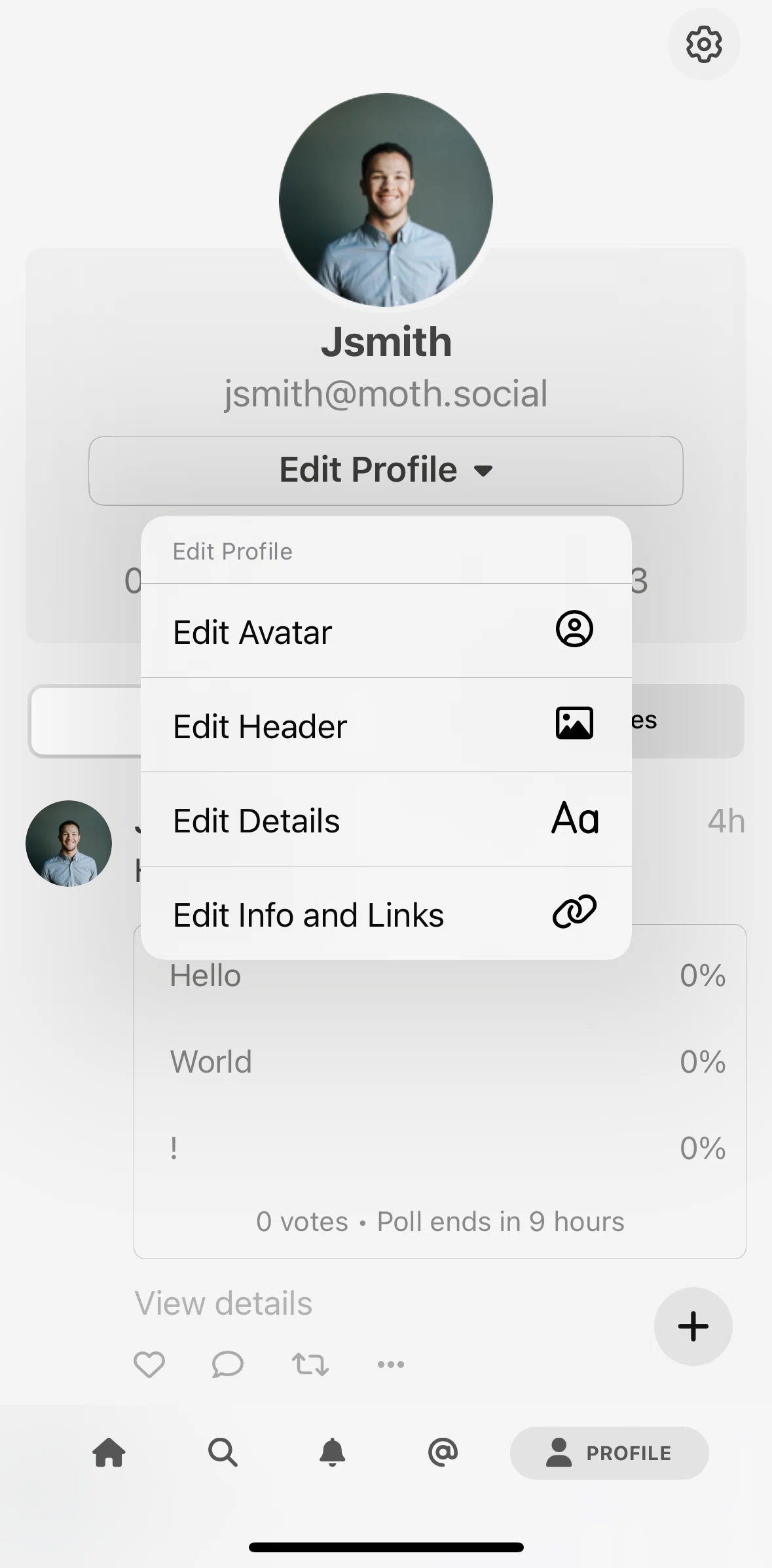 Mammoth Screen screen in the Editing my info and links flow