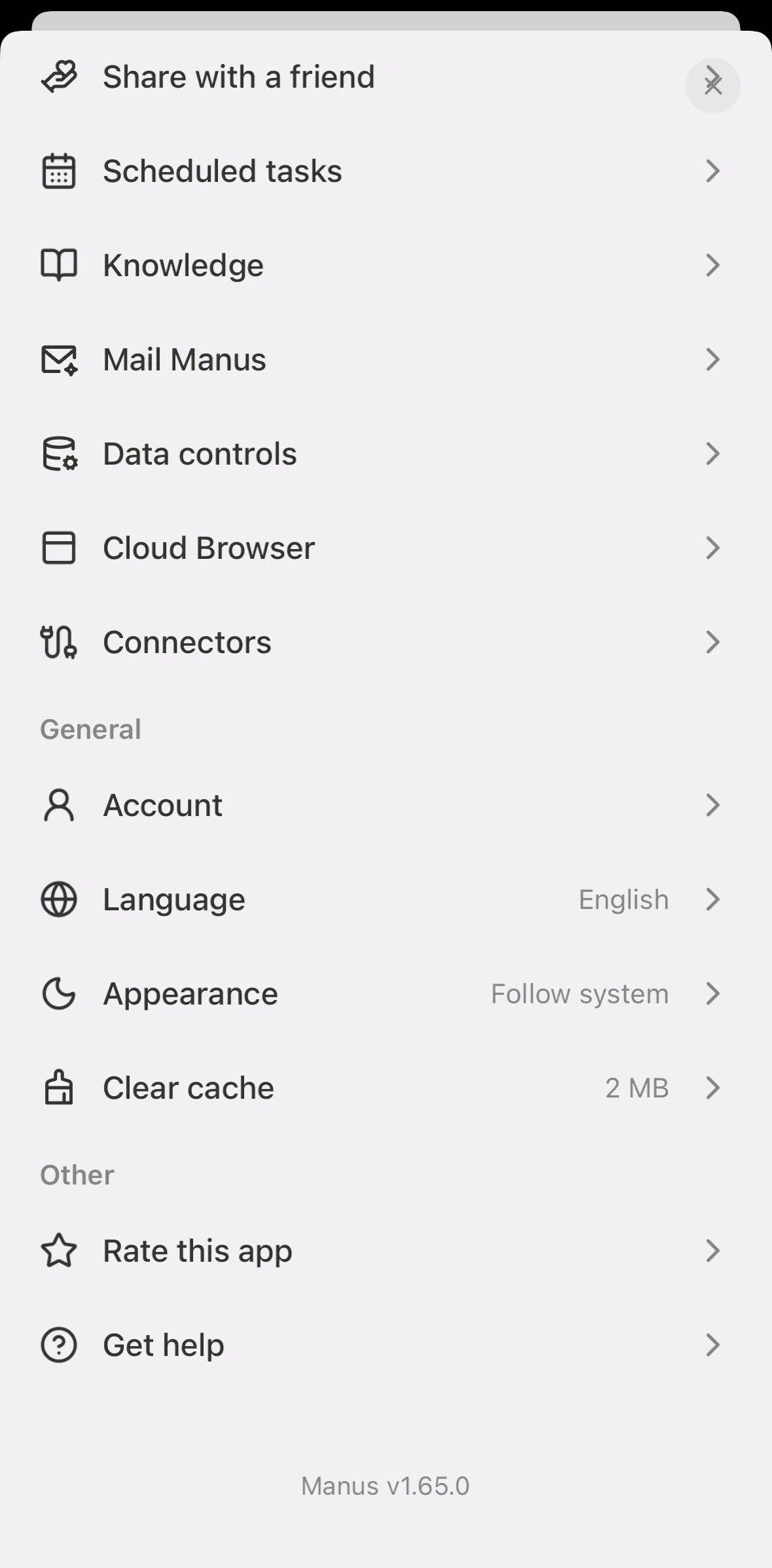 Manus Screen screen in the Clearing cache flow
