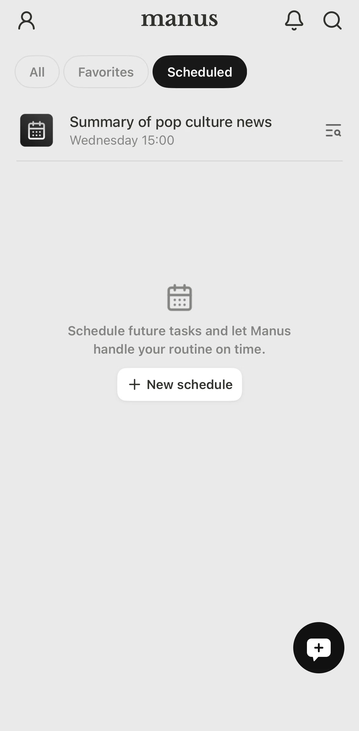 Manus Screen screen in the Scheduled tasks flow