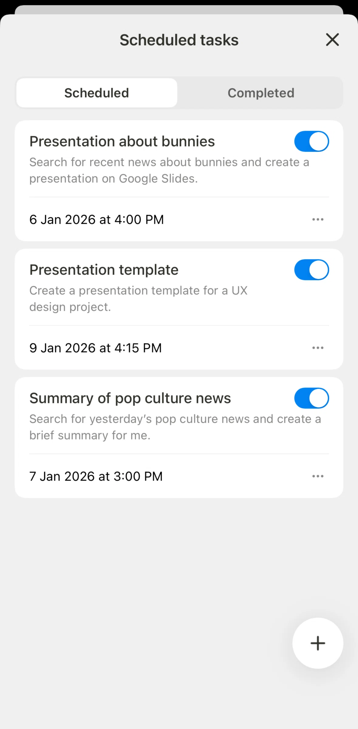 Manus Screen screen in the Starting a scheduled task flow