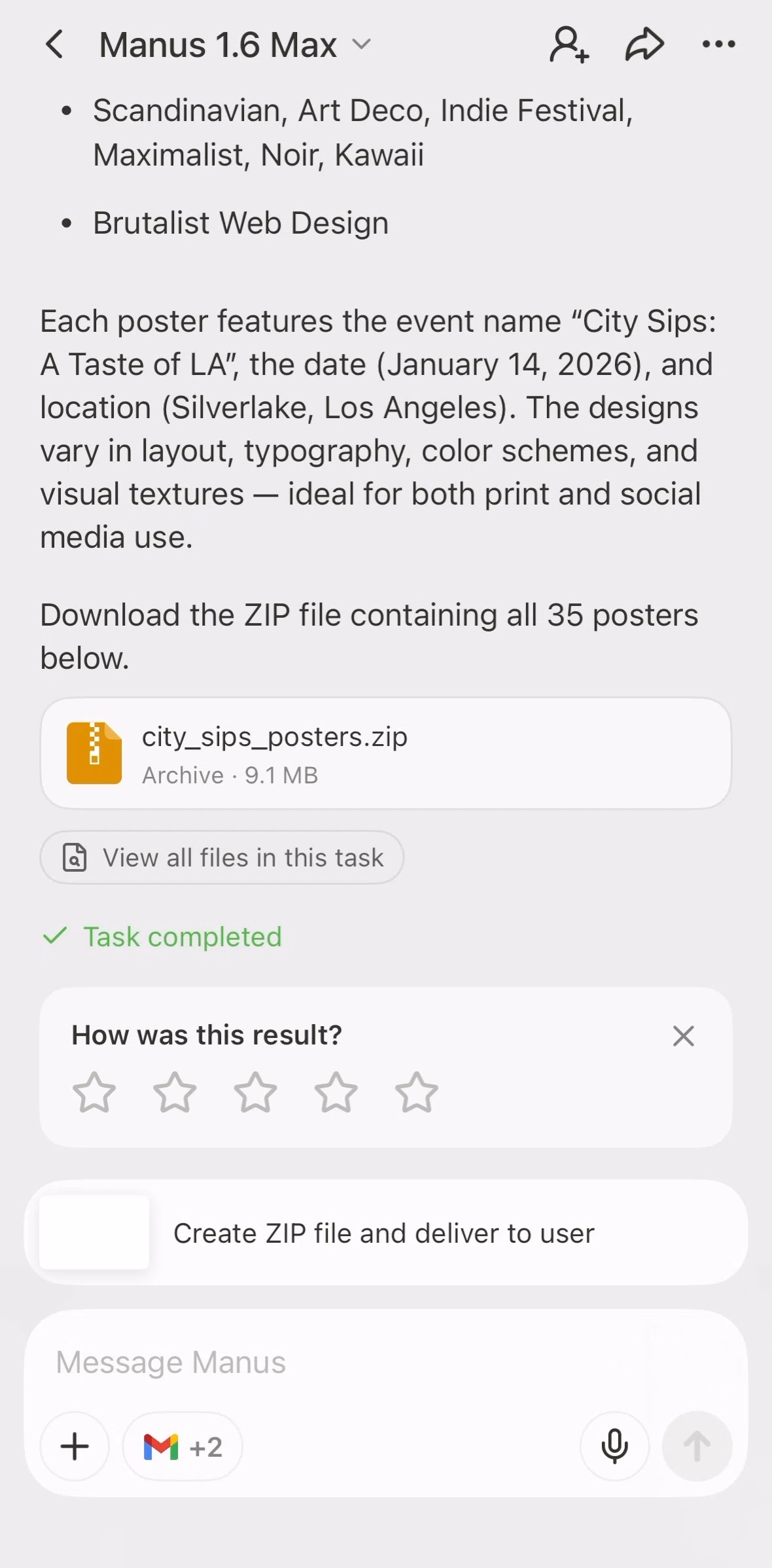 Manus Screen screen in the Task detail (wide research) flow