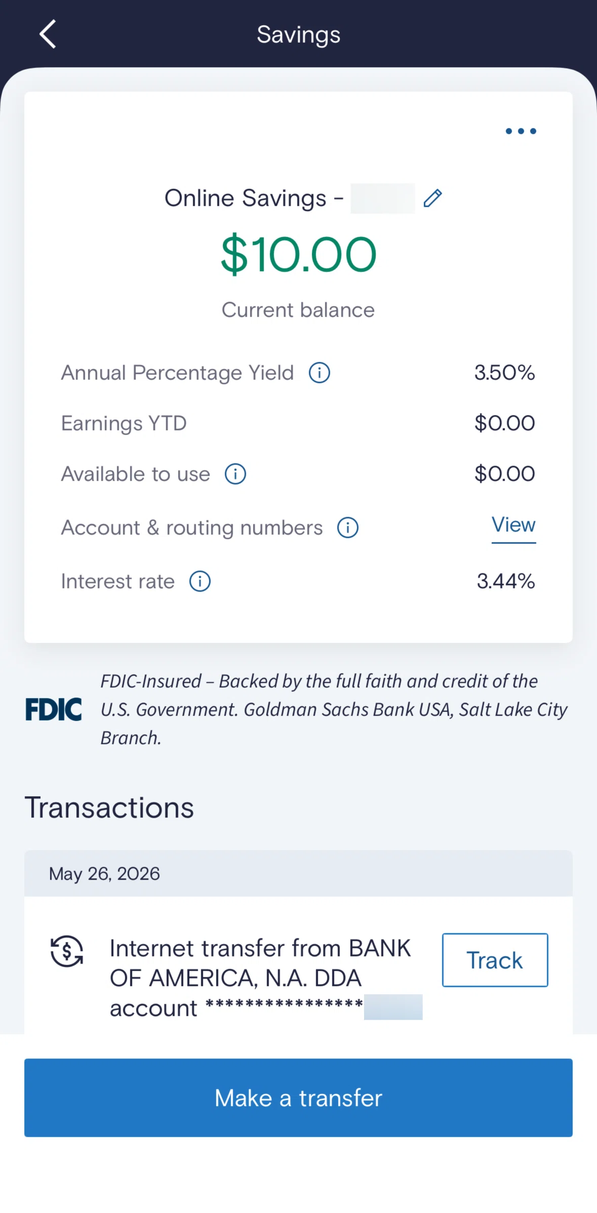 Marcus by Goldman Sachs Screen screen in the Account & routing numbers flow