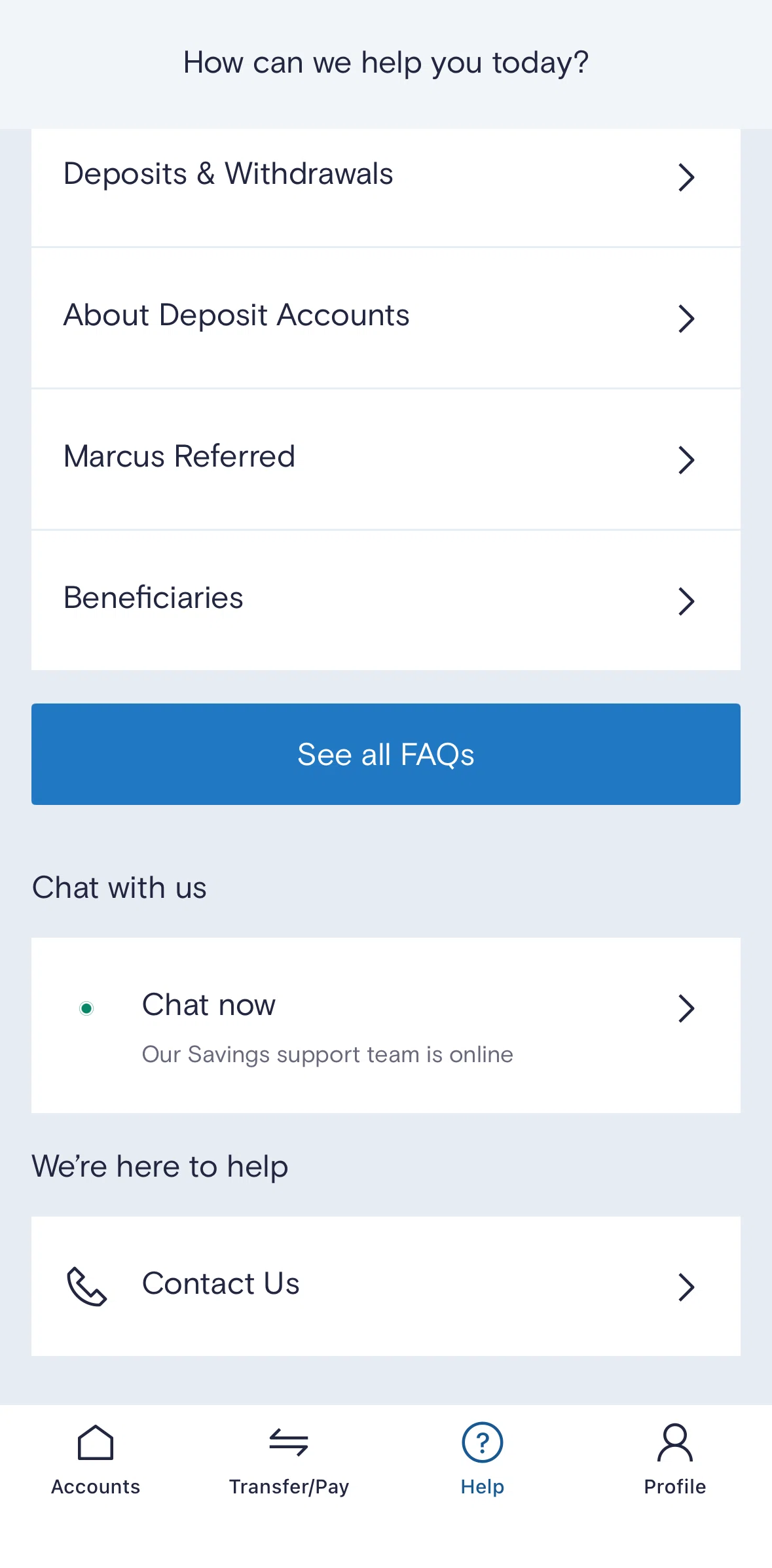 Marcus by Goldman Sachs Screen screen in the Chatting with Marcus Assistant flow