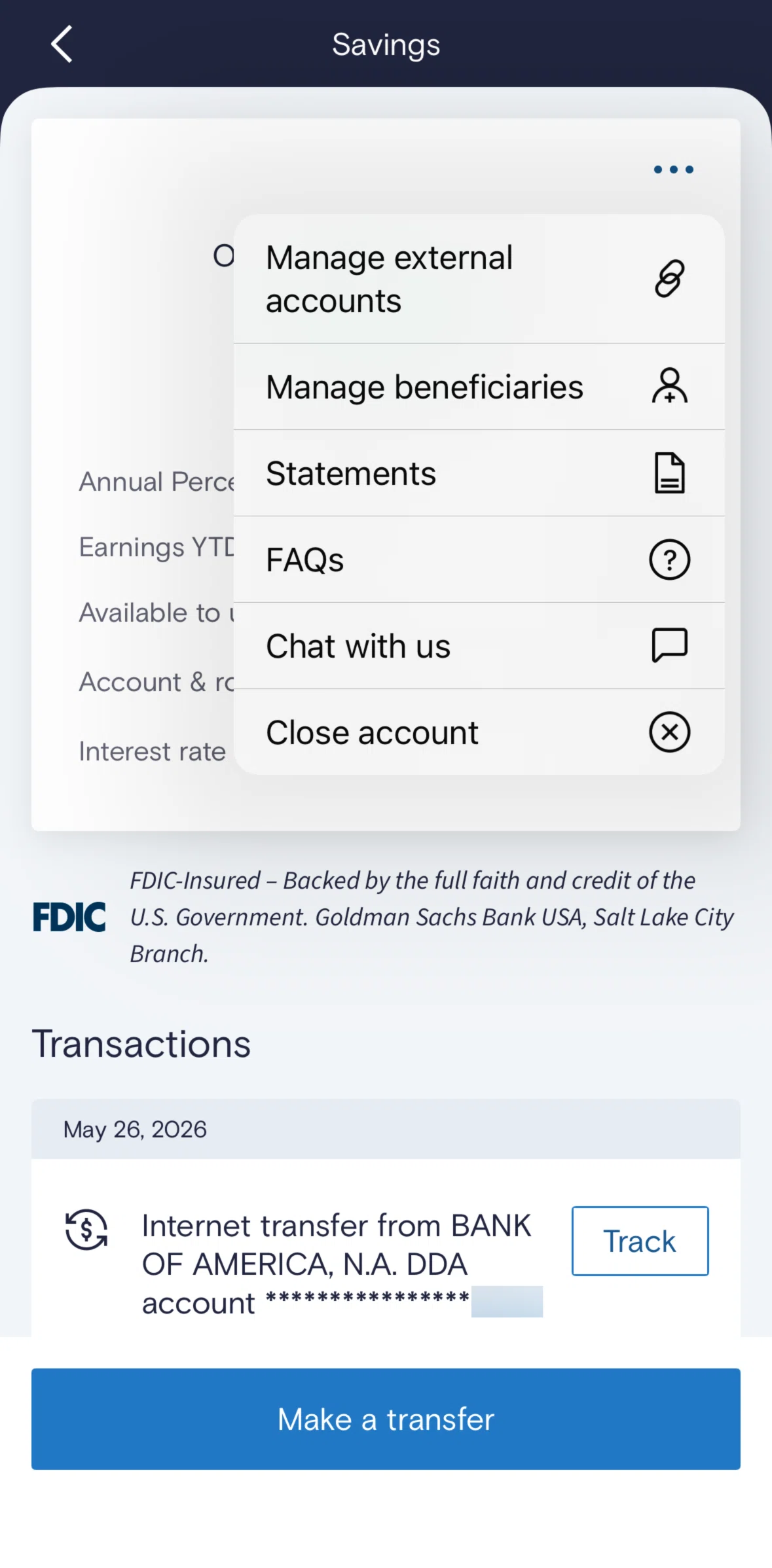 Marcus by Goldman Sachs Screen screen in the Closing an account flow