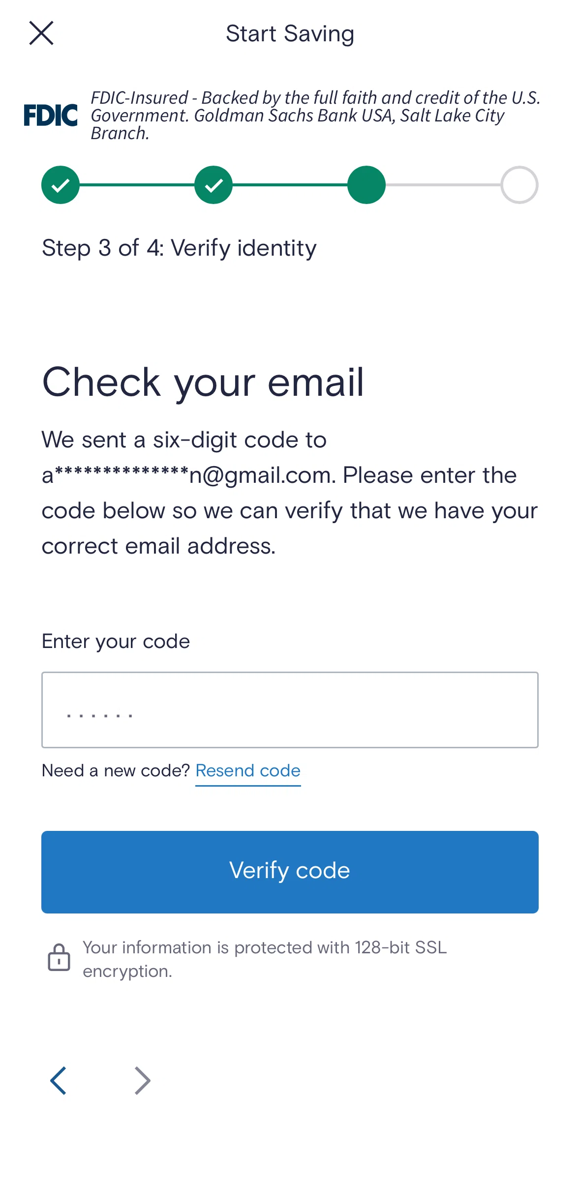 Marcus by Goldman Sachs Screen screen in the Completing account setup flow