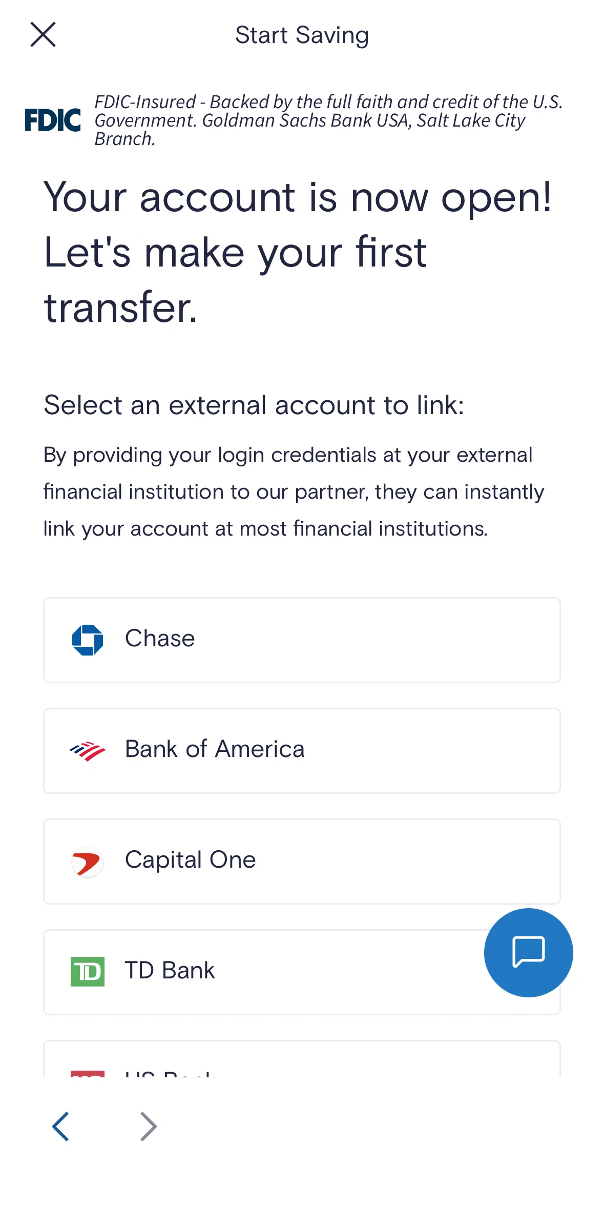 Marcus by Goldman Sachs Screen screen in the Depositing money flow