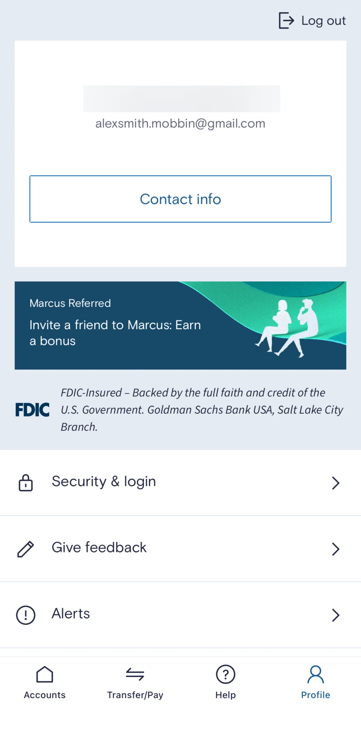 Marcus by Goldman Sachs Screen screen in the Security & login flow