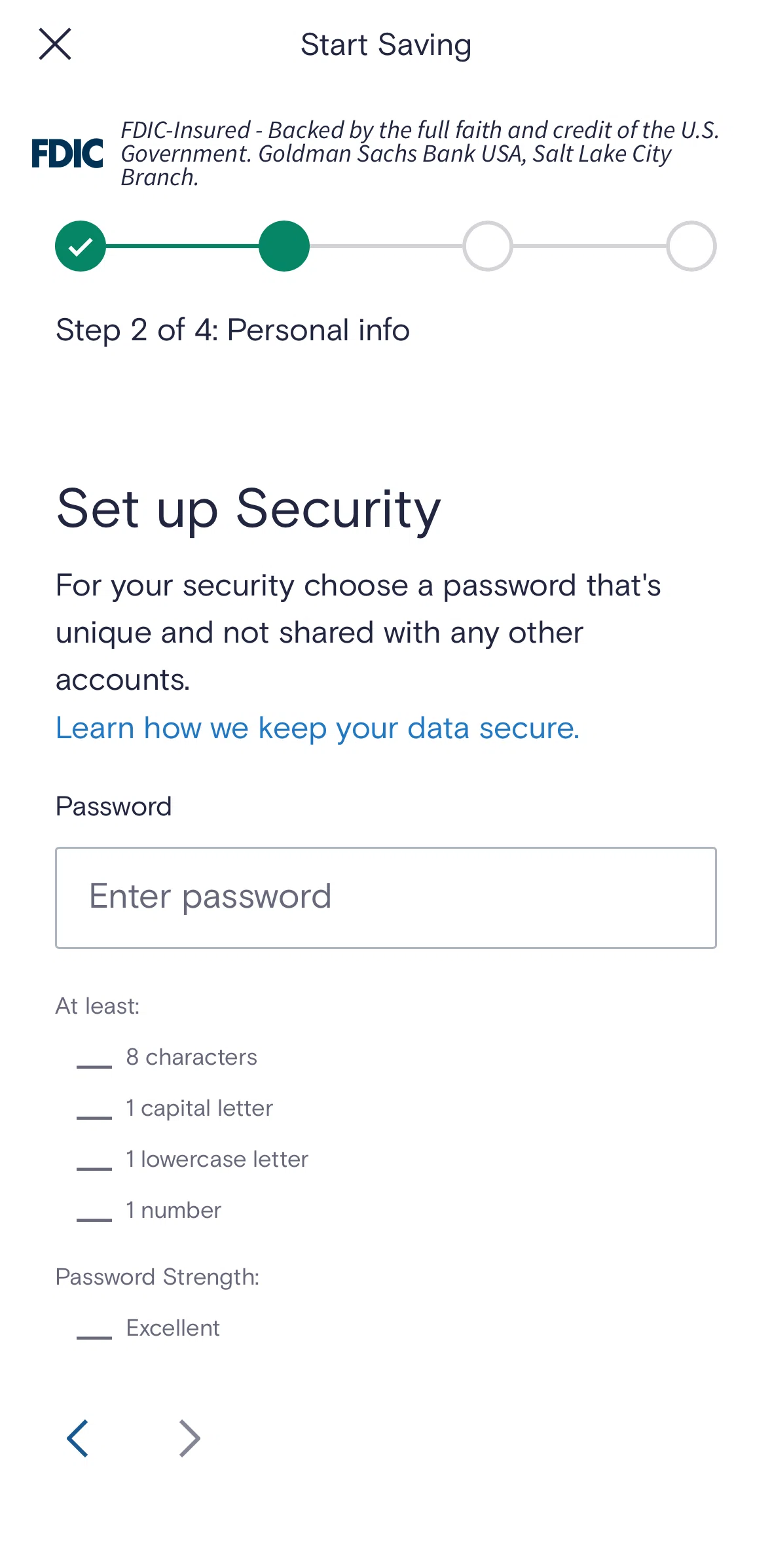 Marcus by Goldman Sachs Screen screen in the Setting up security flow