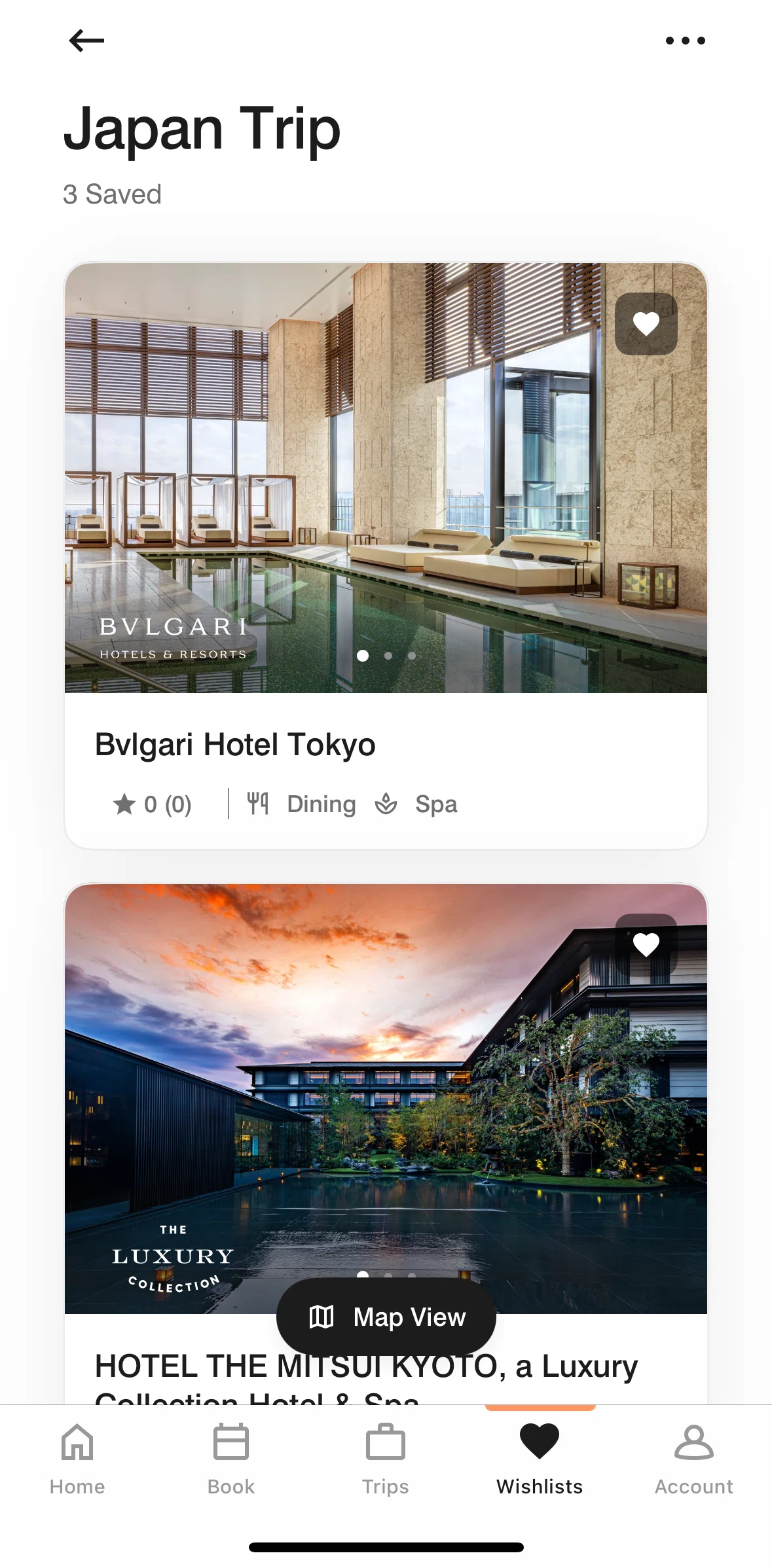 Marriott Bonvoy Screen screen in the Deleting a wishlist flow