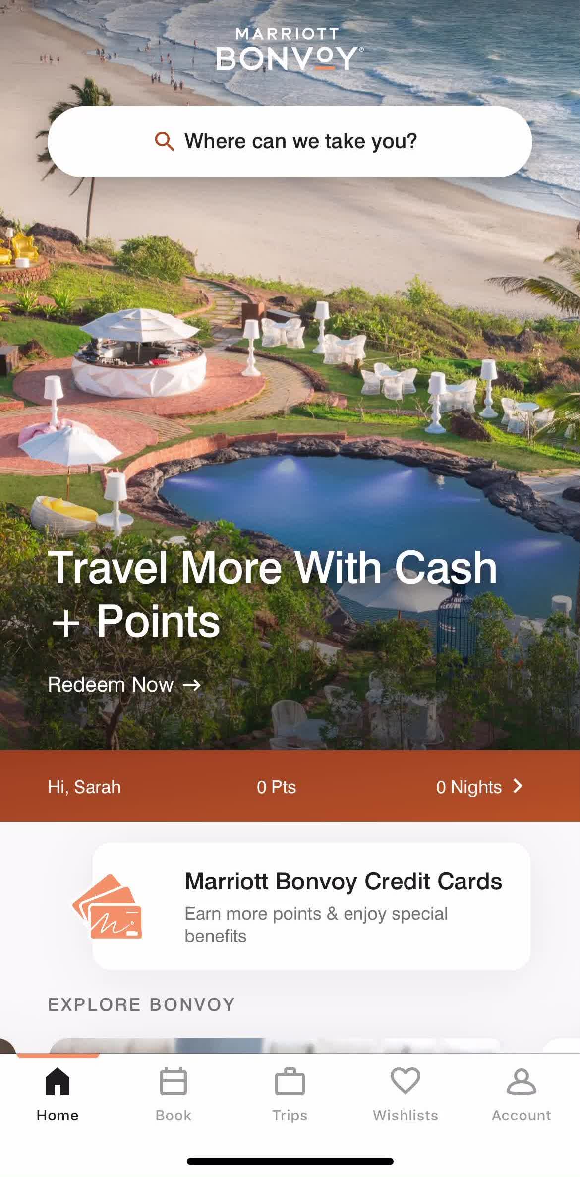 Marriott Bonvoy Home screen in the Deleting Your Account flow