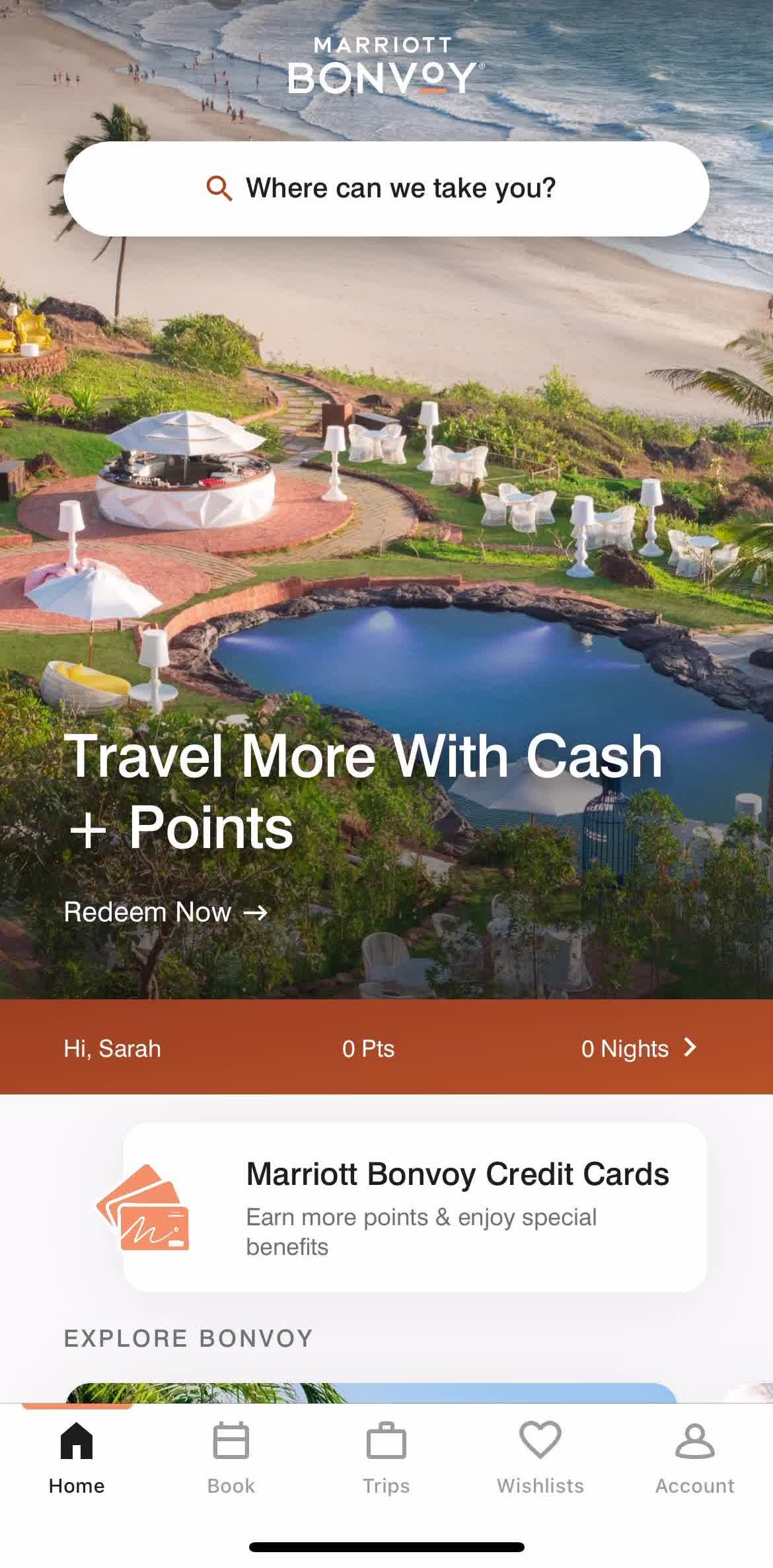 Marriott Bonvoy Home screen in the Help Center flow