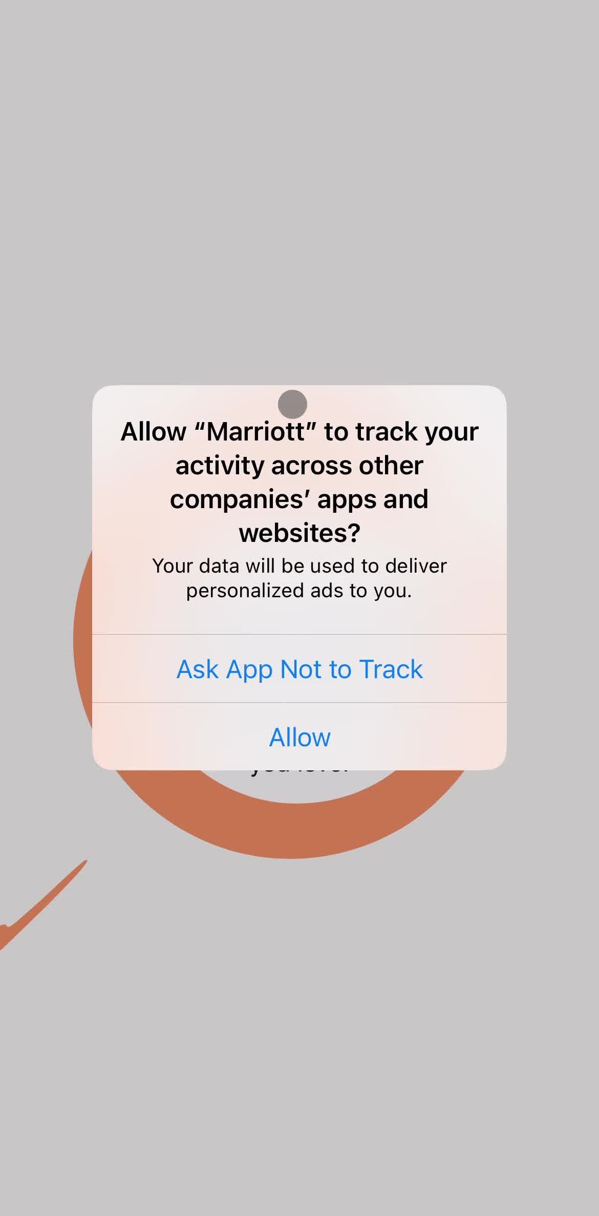Marriott Bonvoy Enable tracking screen in the Onboarding flow