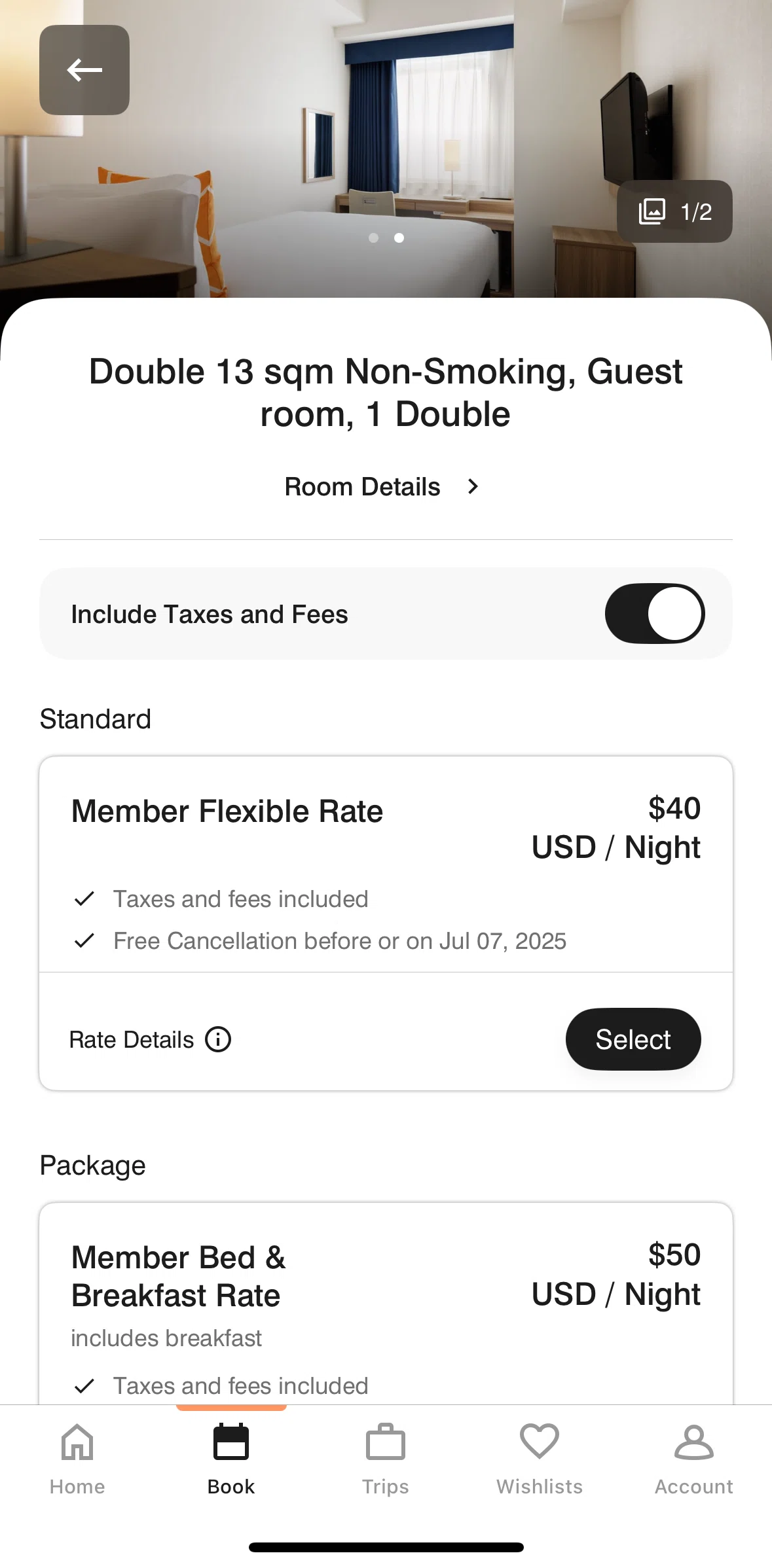 Marriott Bonvoy Screen screen in the Room detail flow
