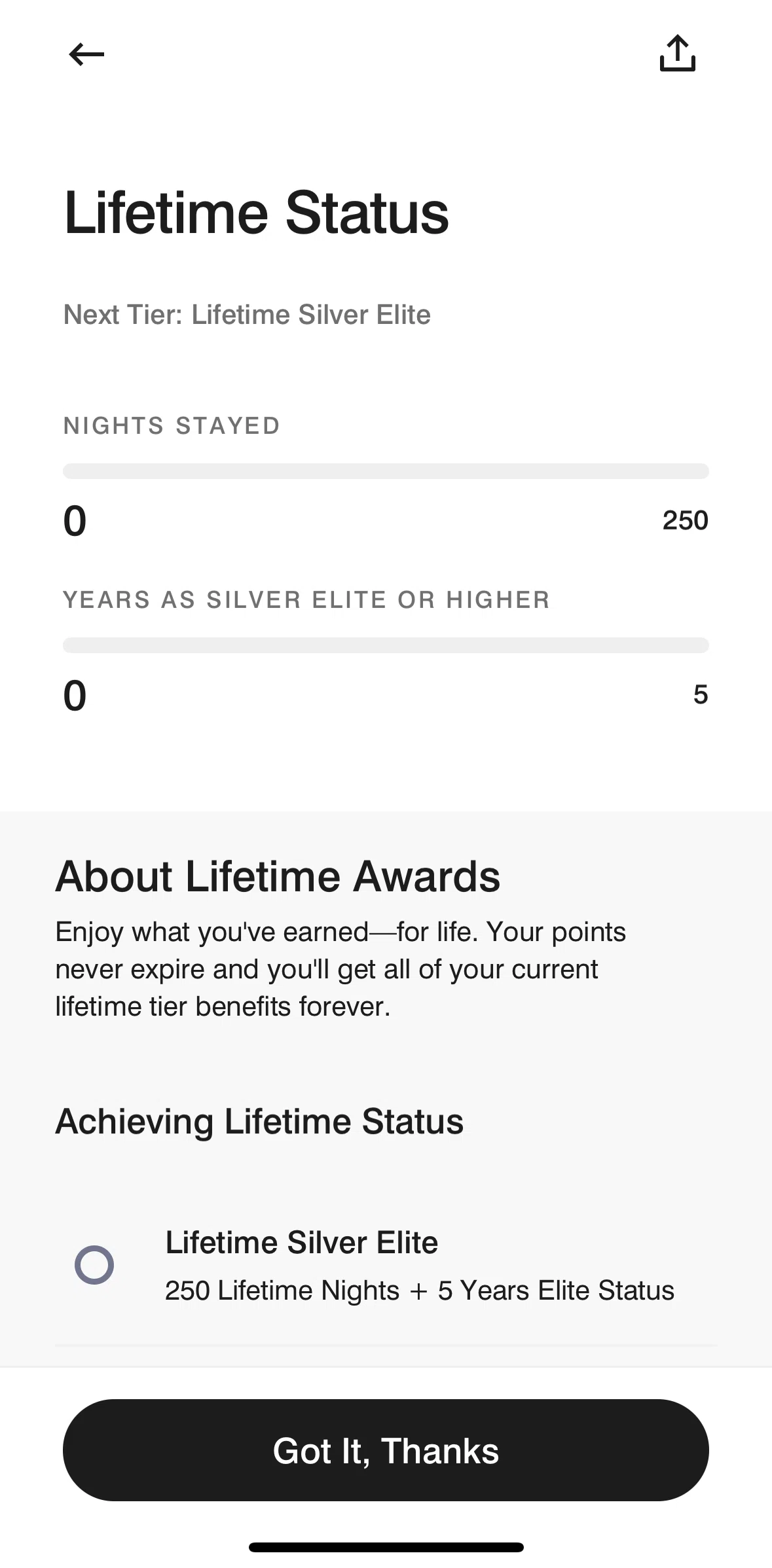 Marriott Bonvoy Screen screen in the Share achievements flow