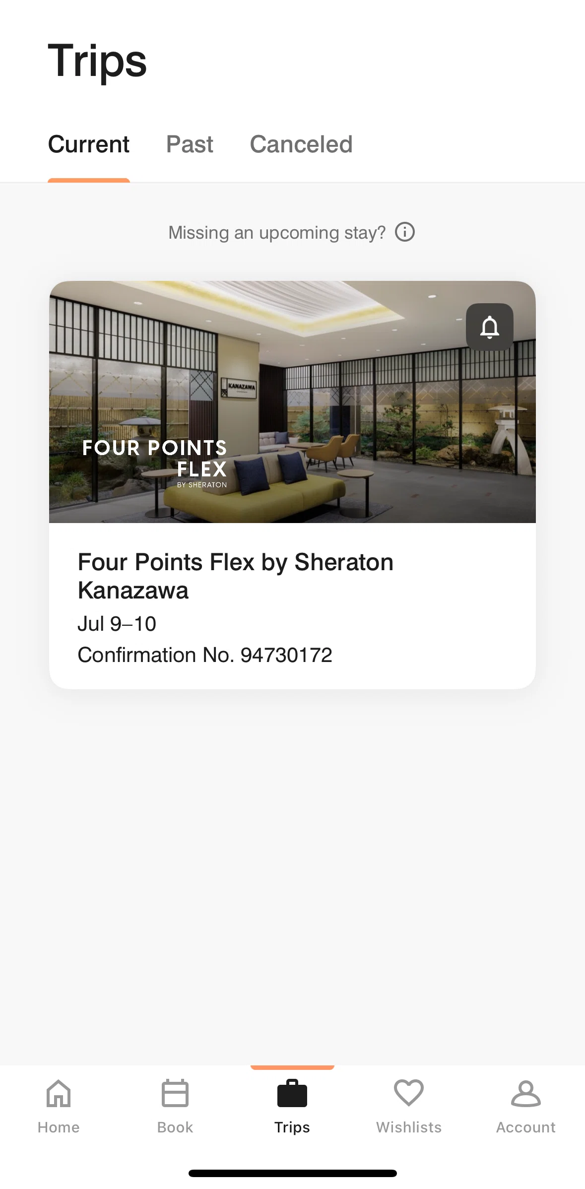 Marriott Bonvoy Screen screen in the Trip detail flow