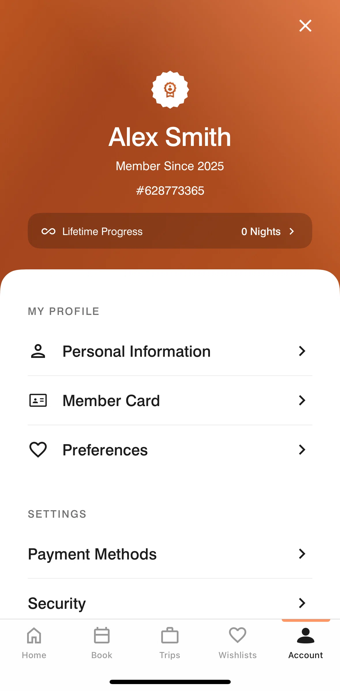 Marriott Bonvoy Screen screen in the View member card flow
