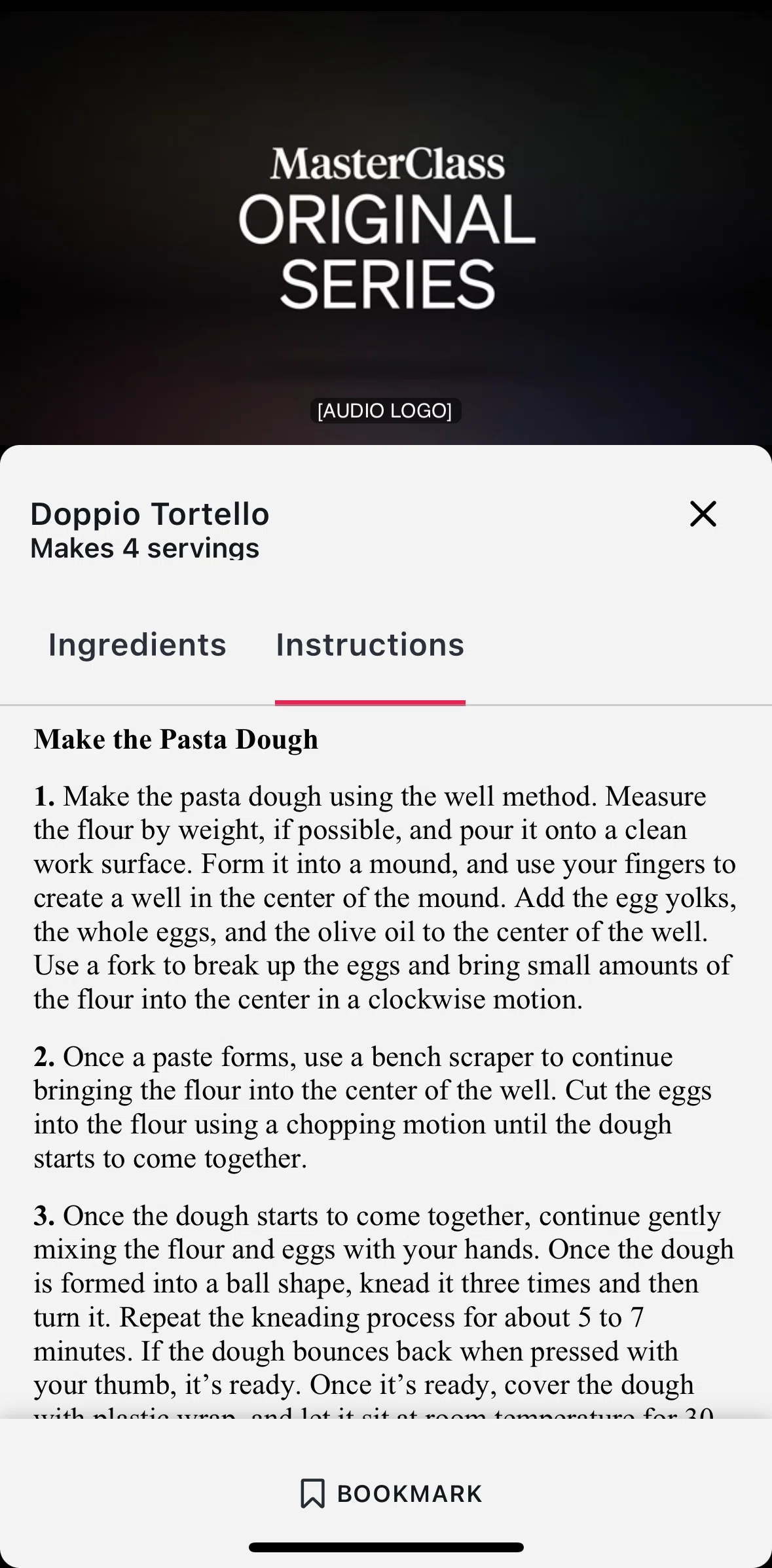 Masterclass Screen screen in the Adding recipes to bookmarks flow
