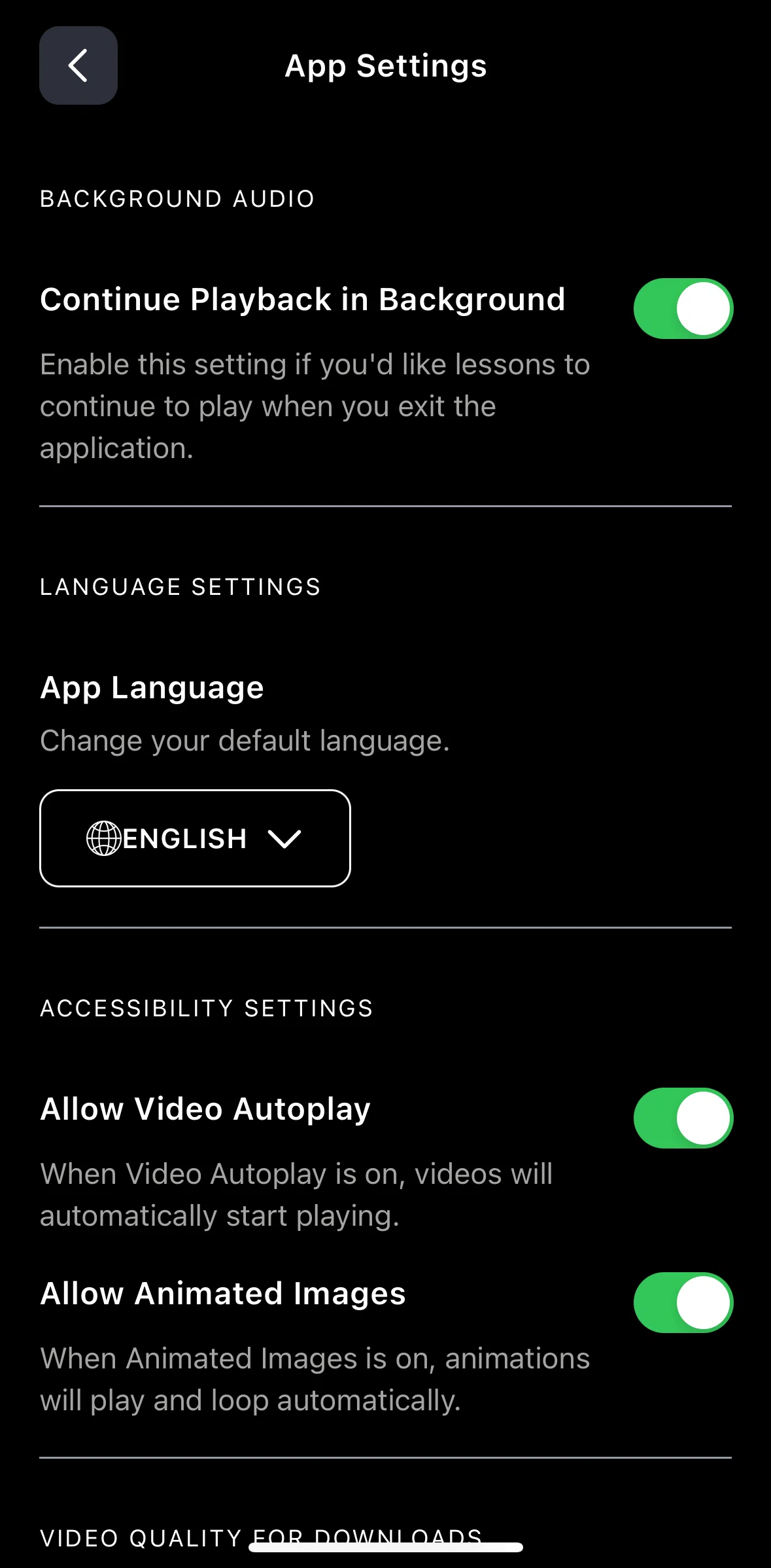 Masterclass Screen screen in the Changing language flow