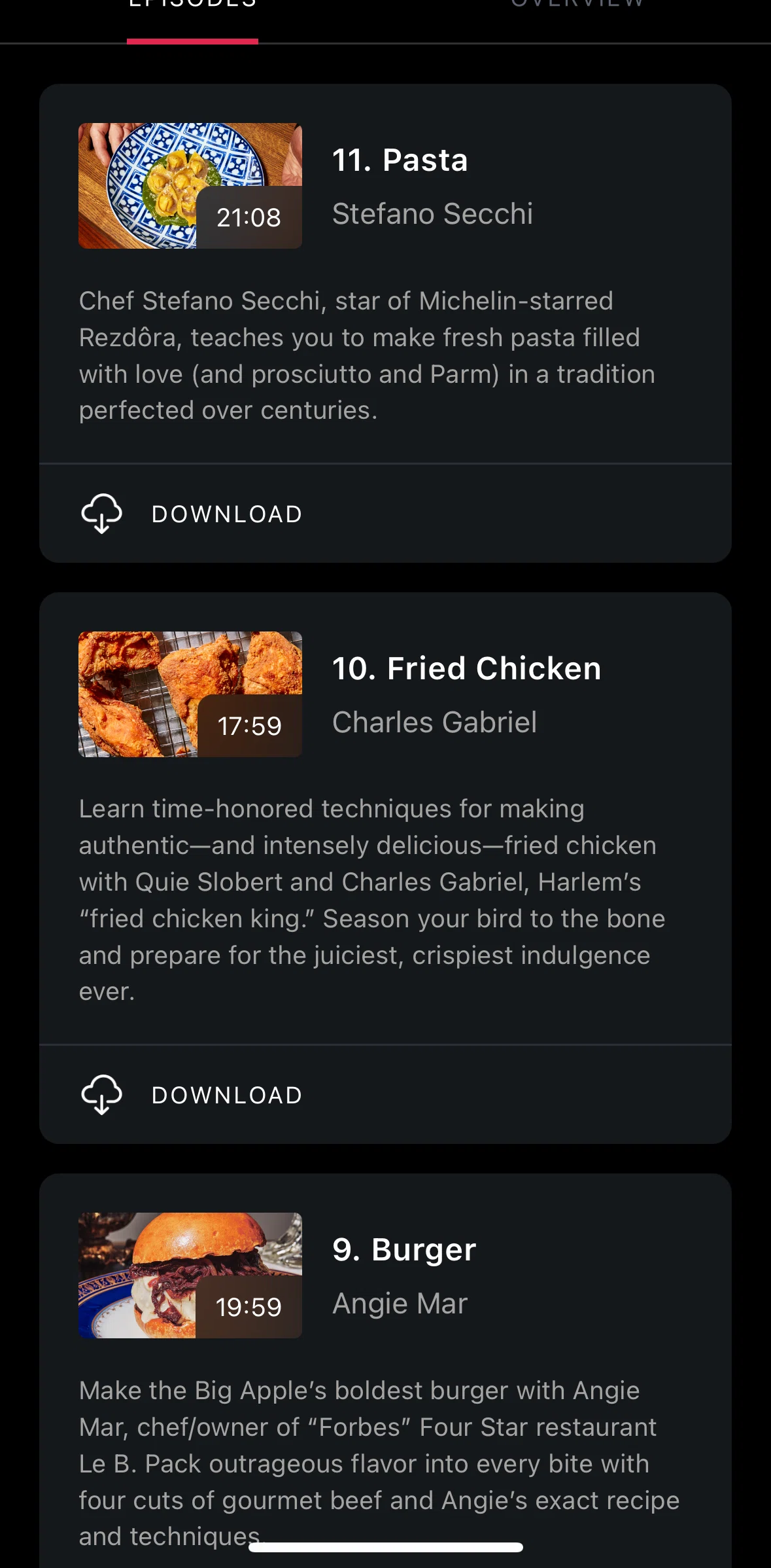 Masterclass Screen screen in the Episode detail flow