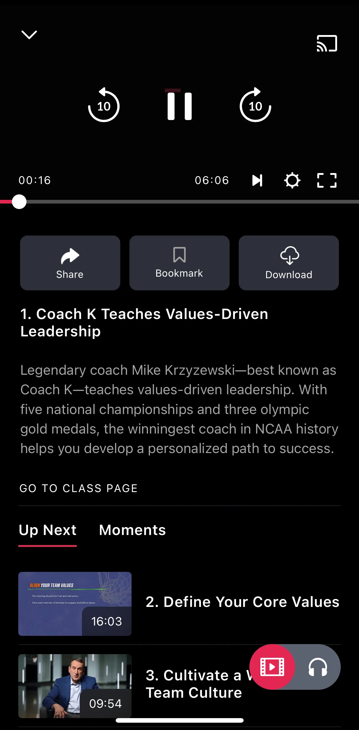 Masterclass Screen screen in the Keeping background audio flow