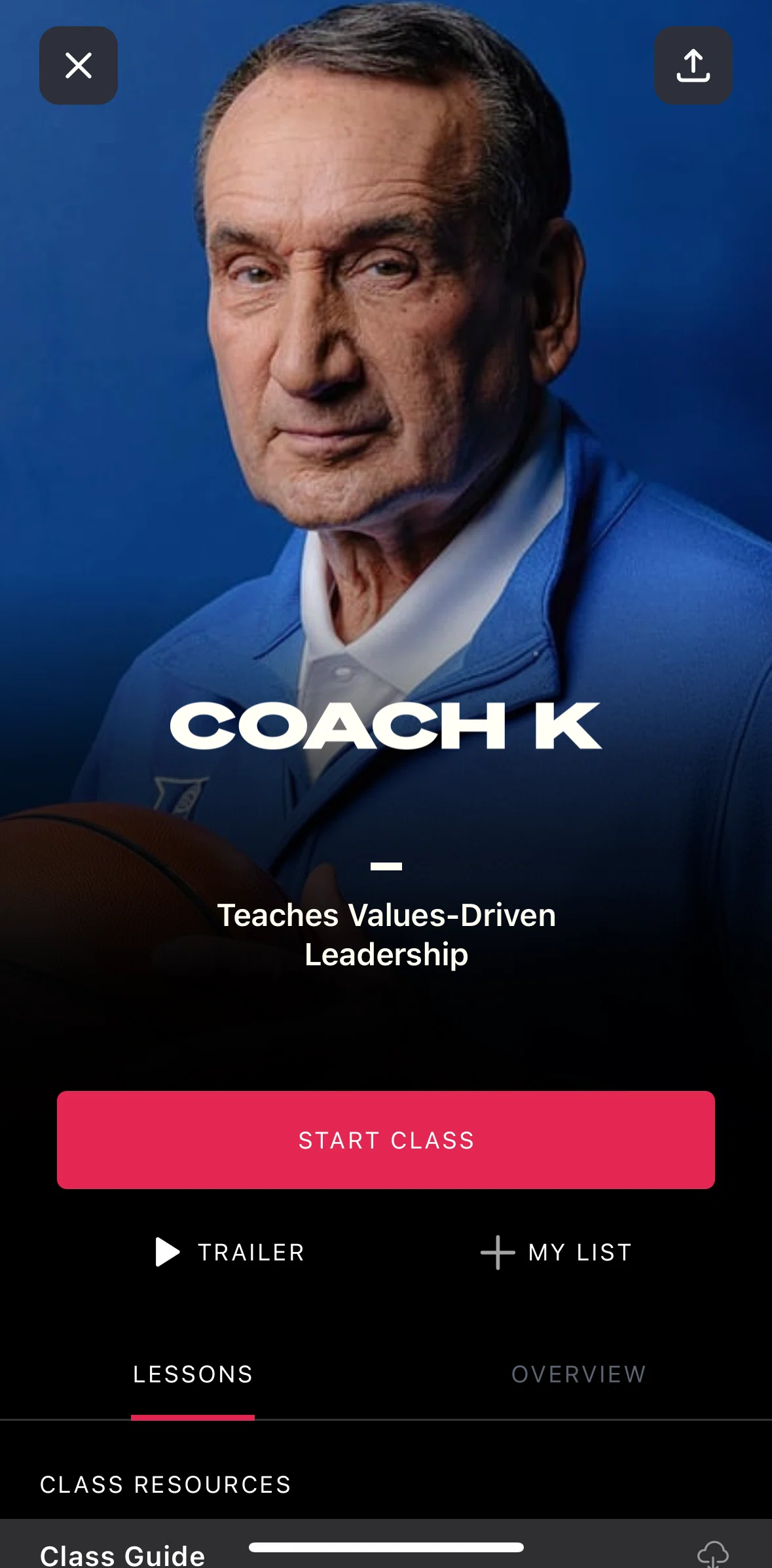 Masterclass Screen screen in the Watching a trailer flow