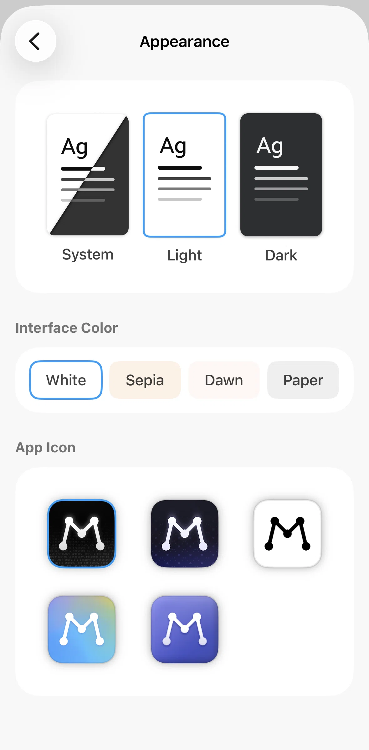 Matter Screen screen in the Changing app icon flow