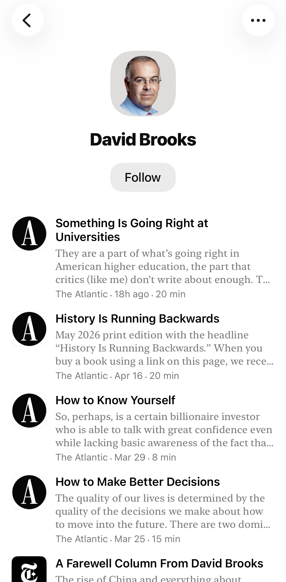 Matter Screen screen in the Following an author flow