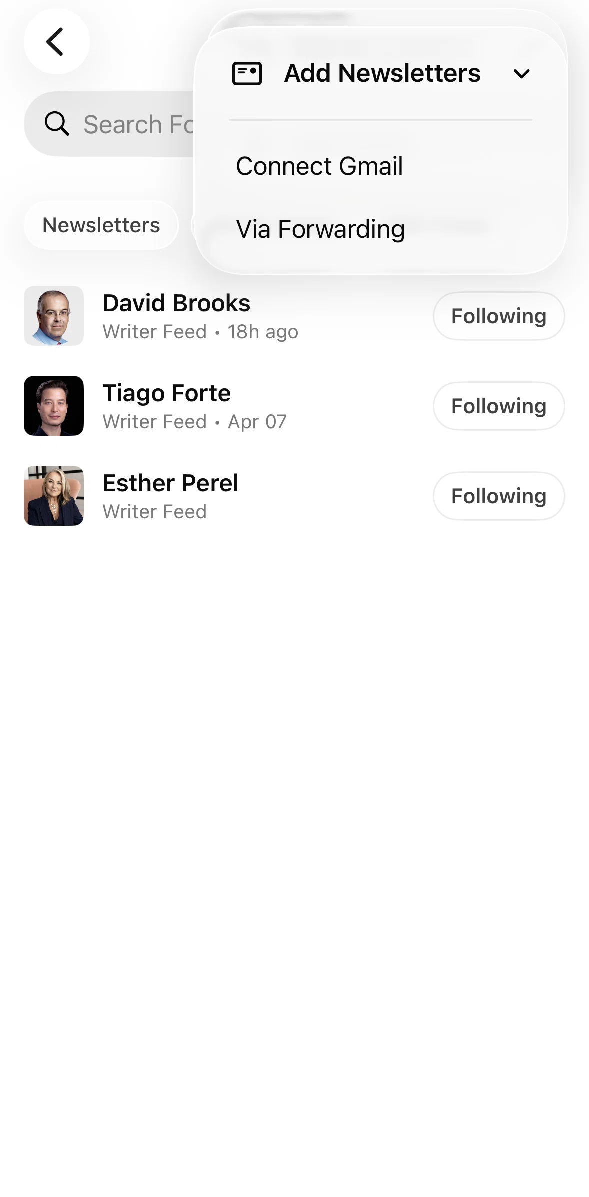 Matter Screen screen in the Forward newsletters flow