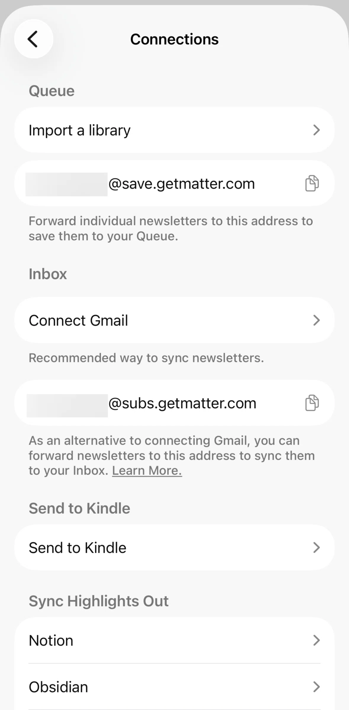 Matter Screen screen in the Import a library (profile) flow