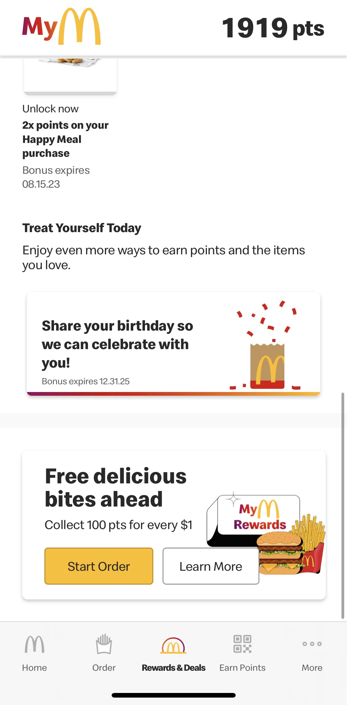 McDonald's Screen screen in the About my rewards flow