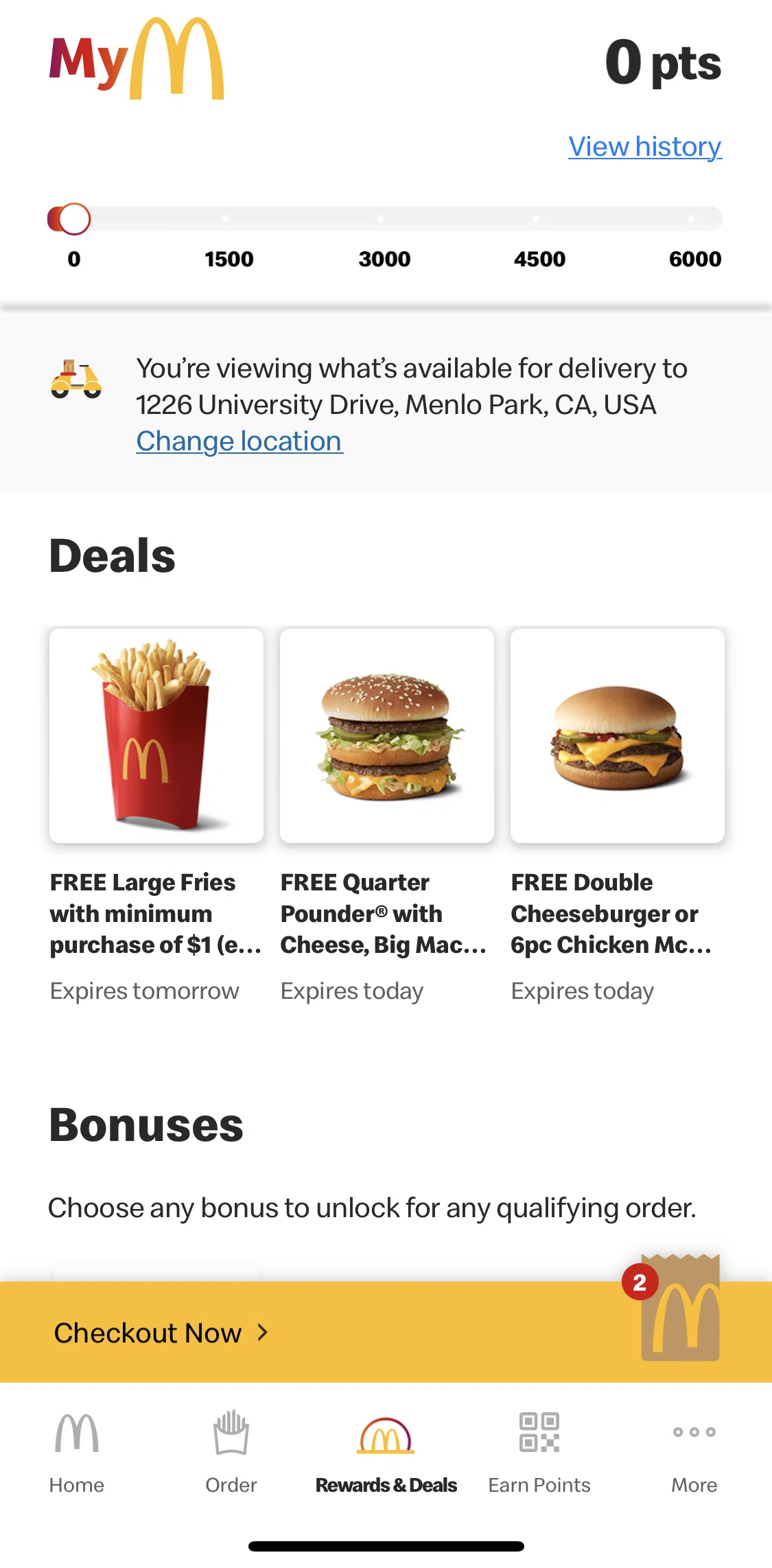 McDonald's Screen screen in the Adding a deal to order flow