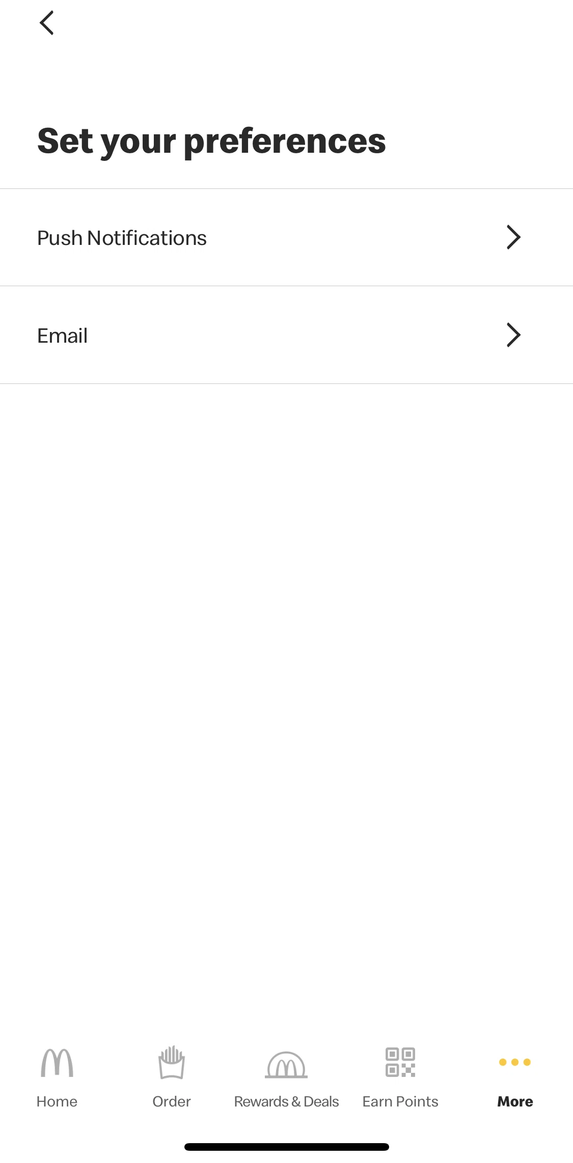 McDonald's Screen screen in the Enabling email notifications flow