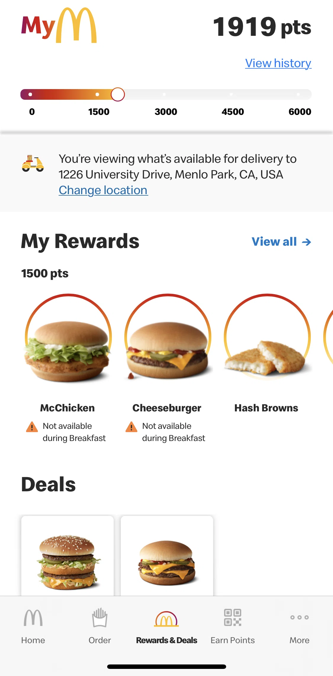 McDonald's Screen screen in the History flow