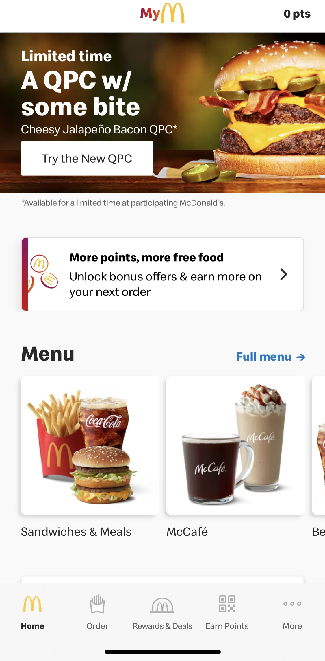 McDonald's Screen screen in the Home flow